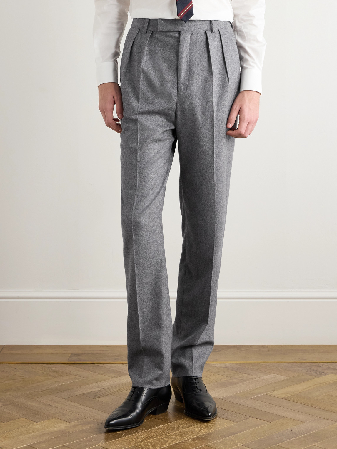 Celine Keith Tapered Pleated Cashmere-flannel Trousers In Gray