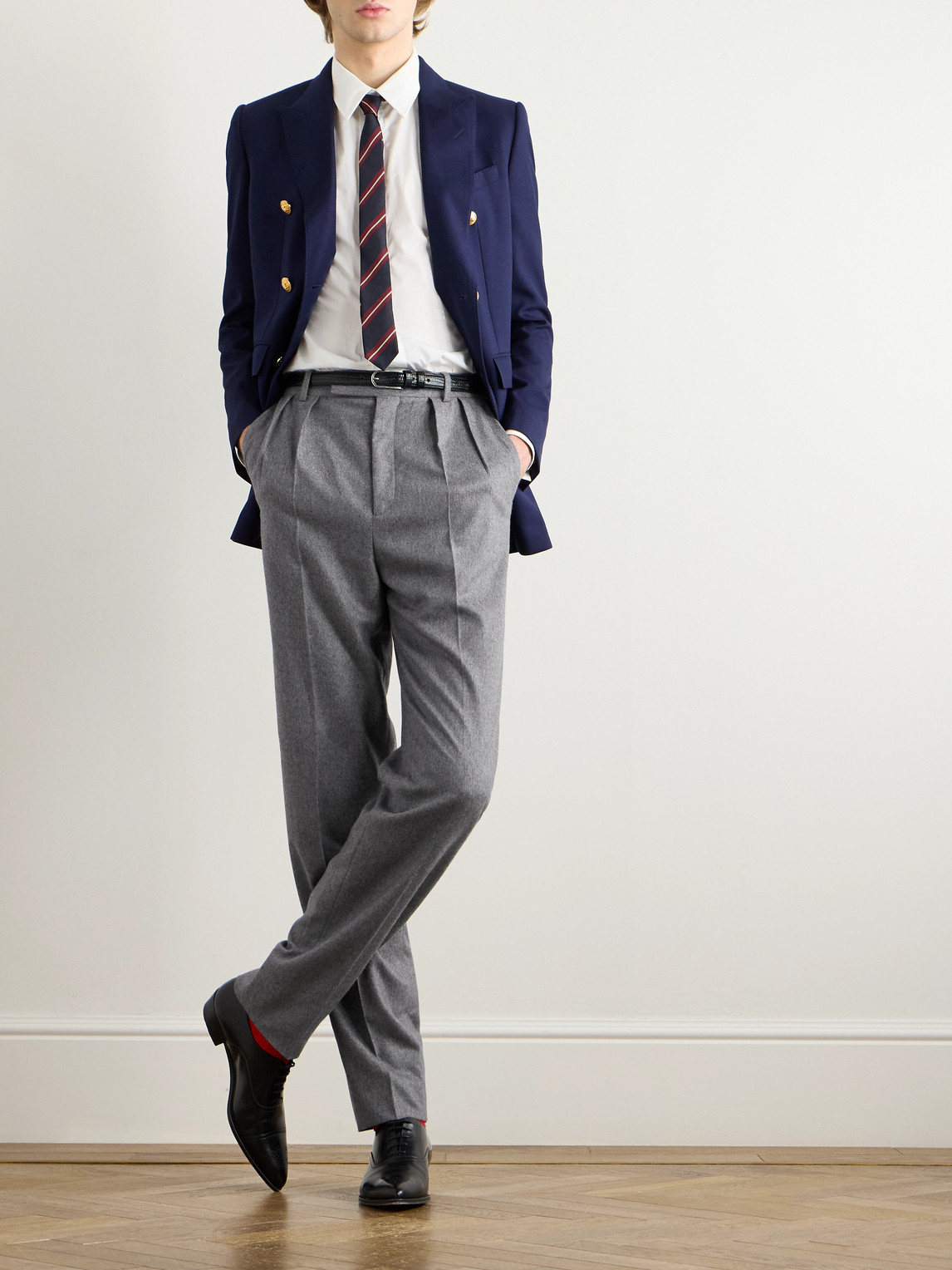 Celine Keith Tapered Pleated Cashmere-flannel Trousers In Gray