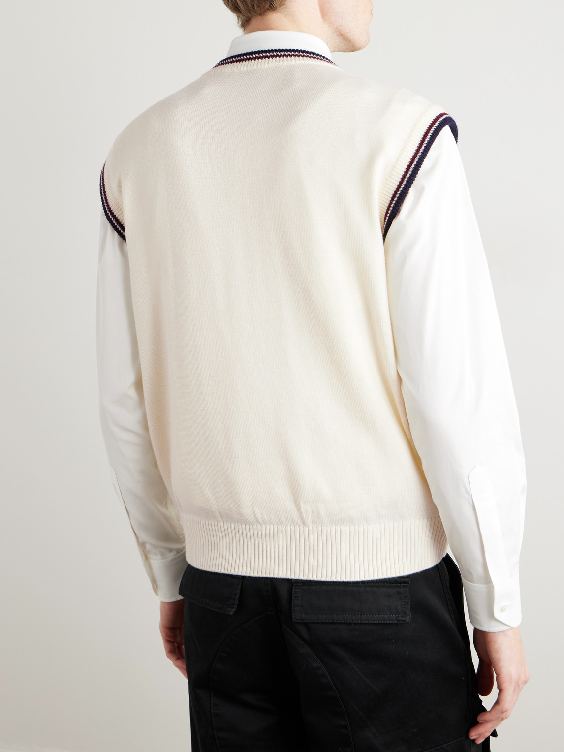 Celine Logo-embroidered Striped Wool Sweater Vest In Neutral
