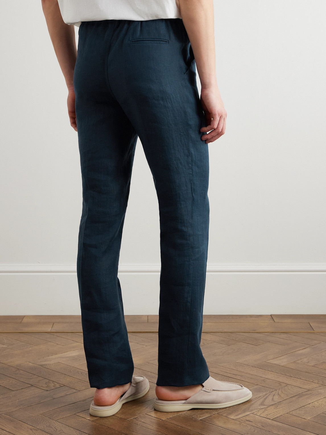 KITON SLIM-FIT STRAIGHT-LEG LINEN DRAWSTRING TROUSERS 