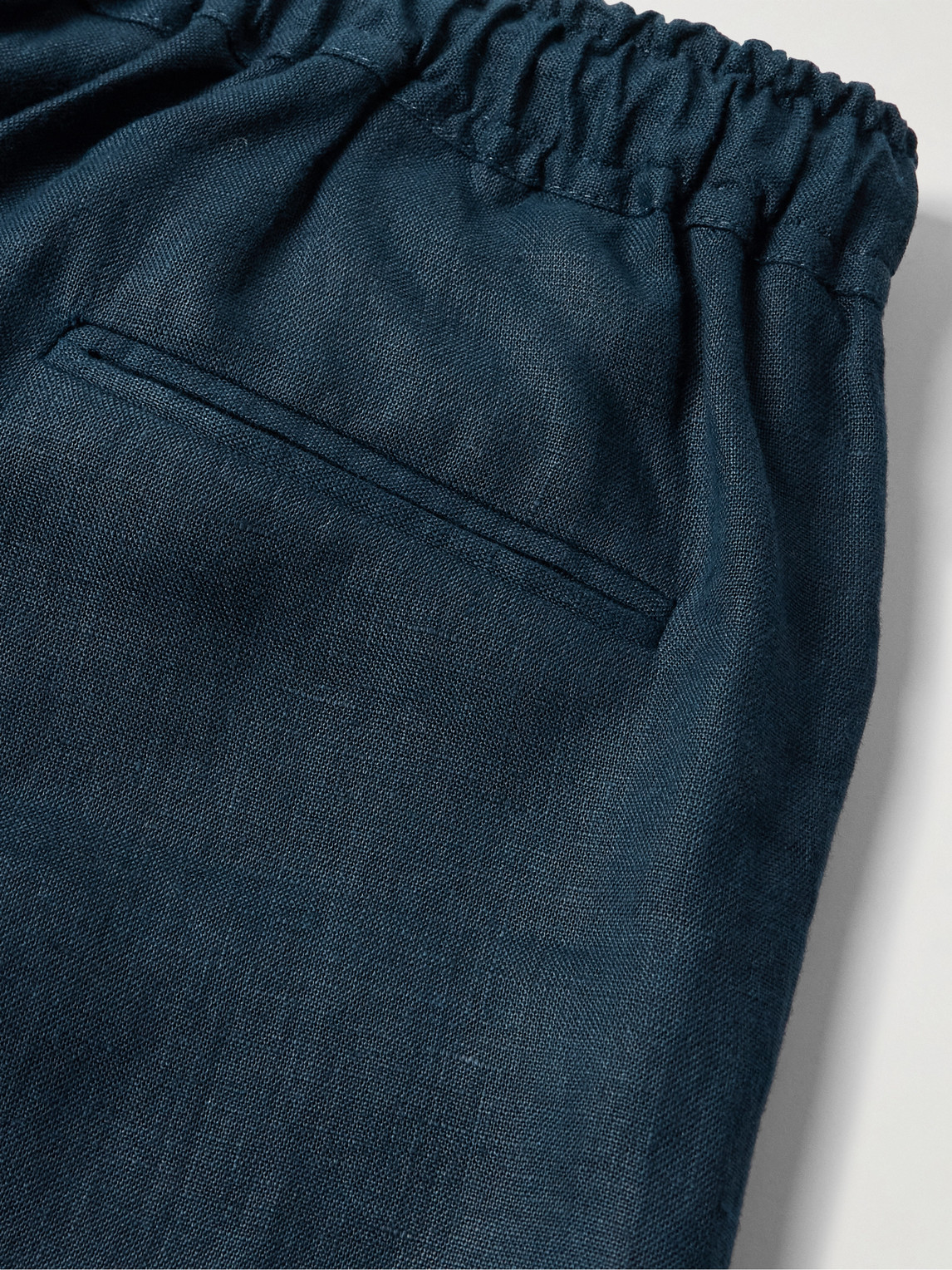 Shop Kiton Slim-fit Straight-leg Linen Drawstring Trousers In Blue