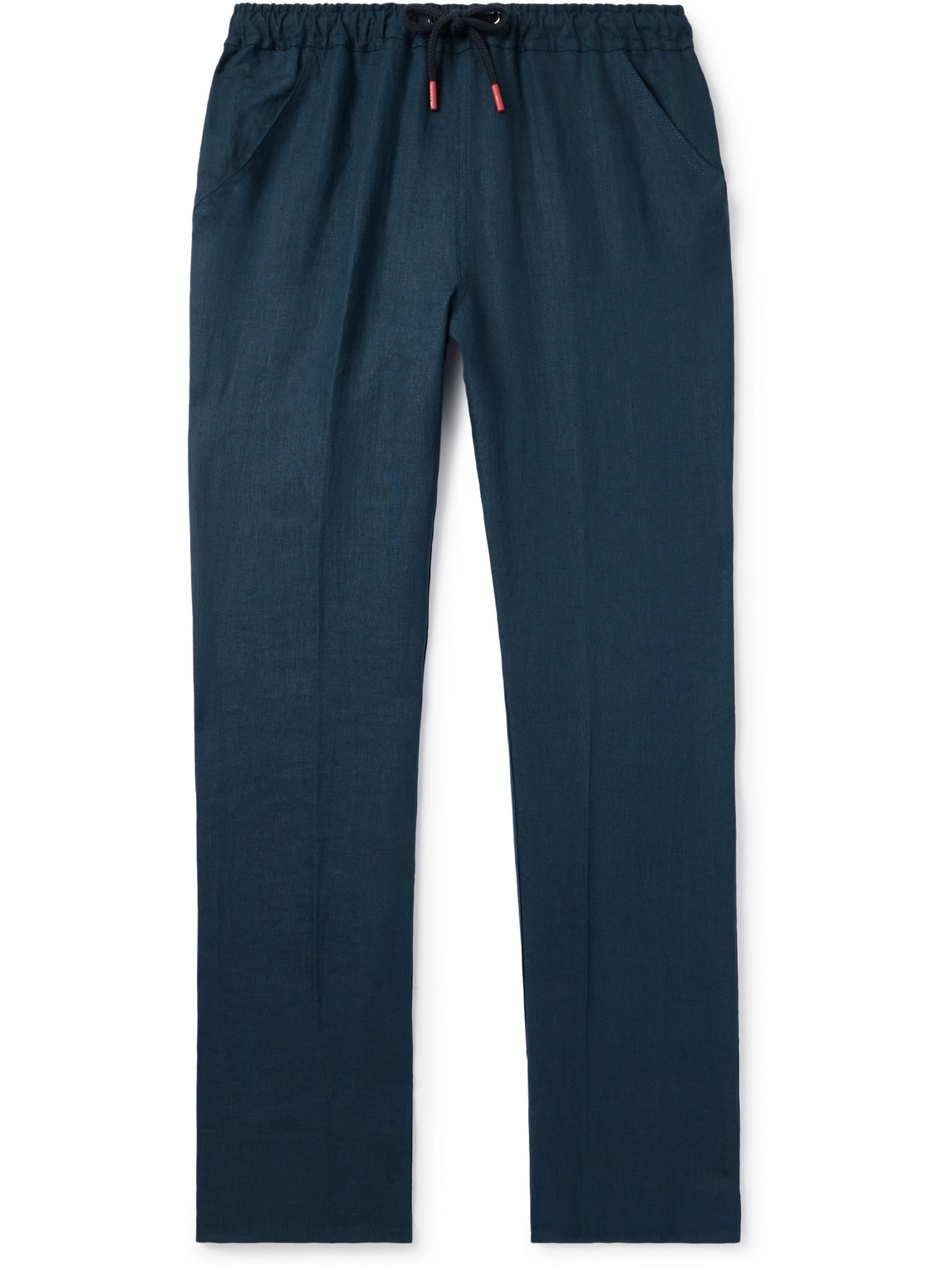 Kiton Slim-fit Straight-leg Linen Drawstring Trousers In Blue