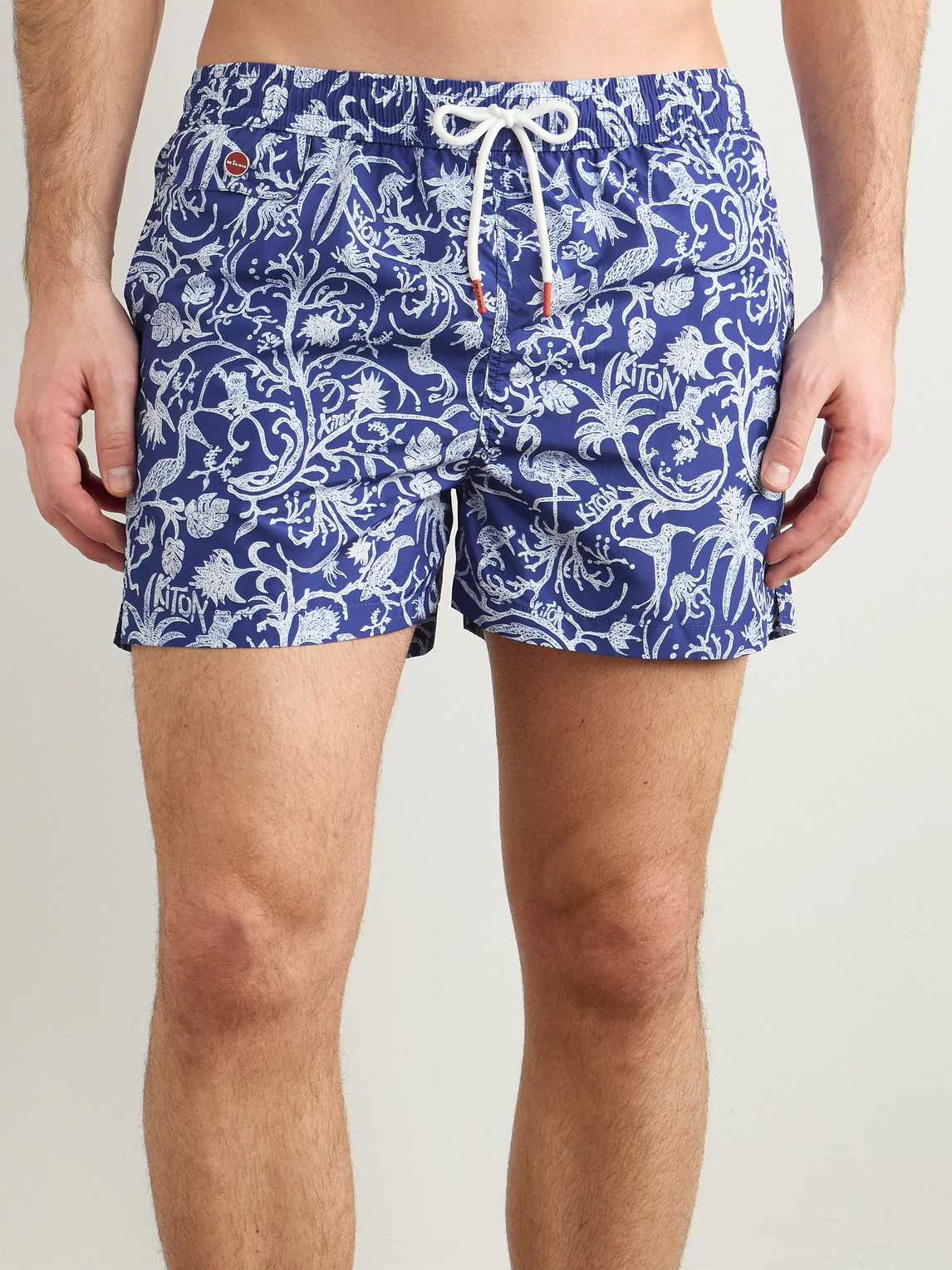 Kiton Straight-leg Mid-length Printed Swim Shorts In Blue