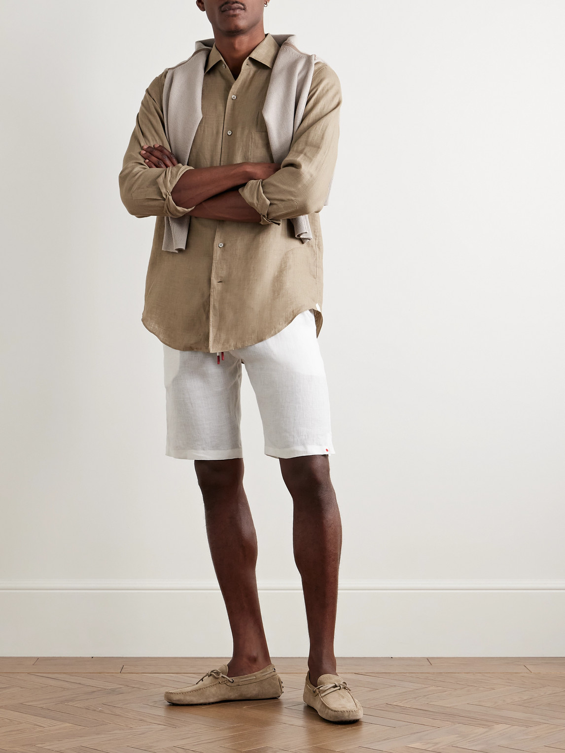 KITON SLIM-FIT LINEN DRAWSTRING SHORTS