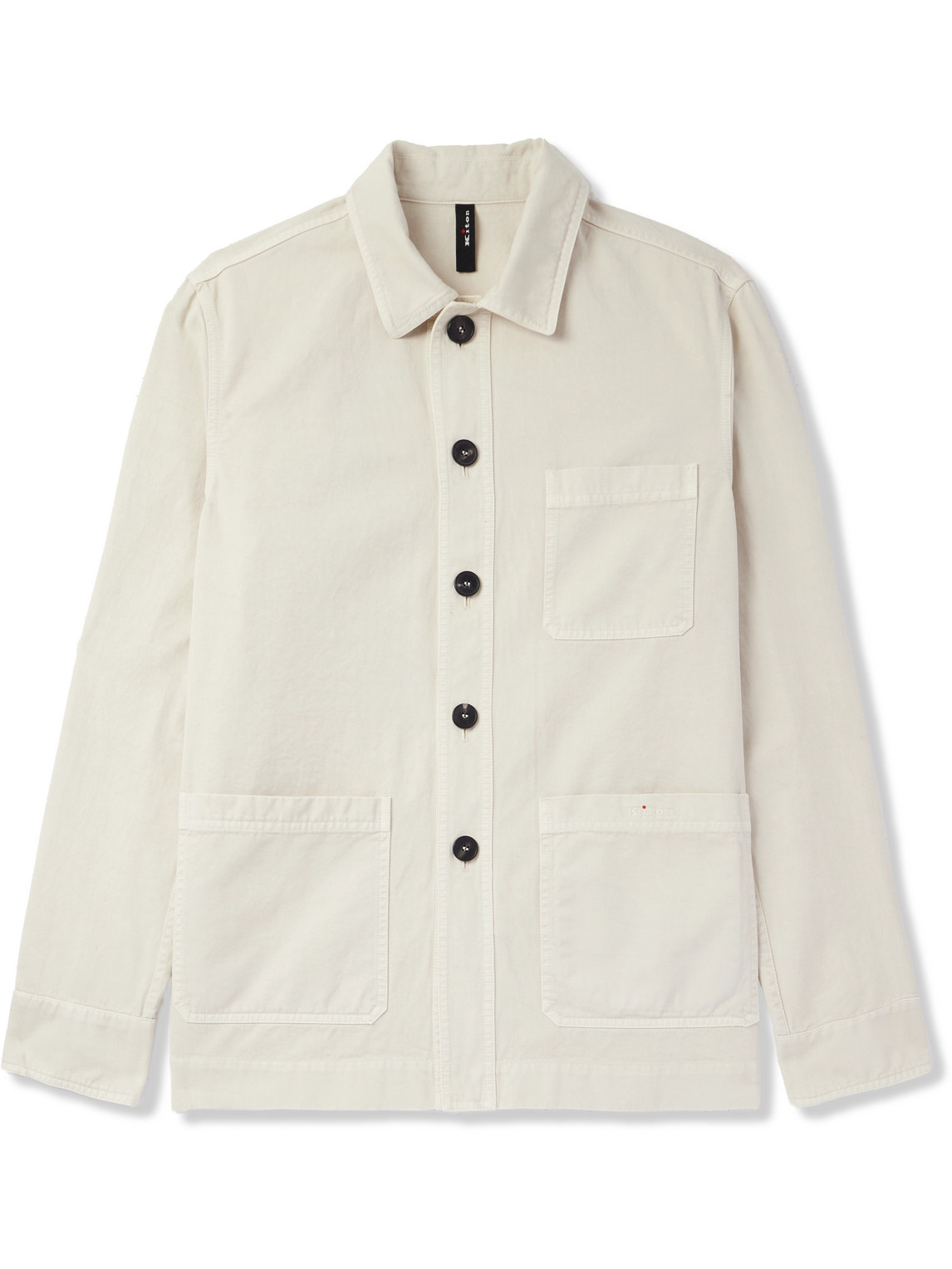 Kiton Logo-embroidered Cotton-twill Overshirt In Neutrals
