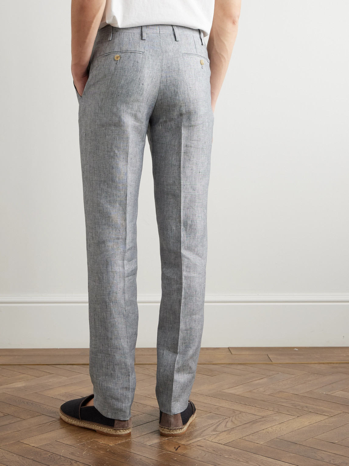 Shop Kiton Straight-leg Linen Trousers In Gray