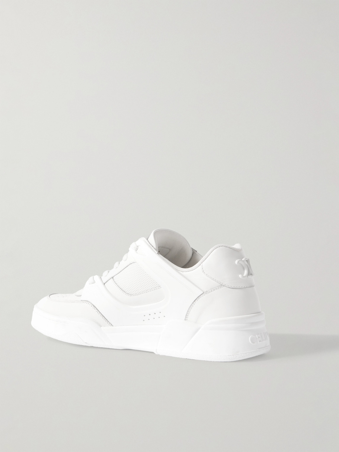 Celine Men Ct-09 Leather Sneakers With Mesh Inserts In White