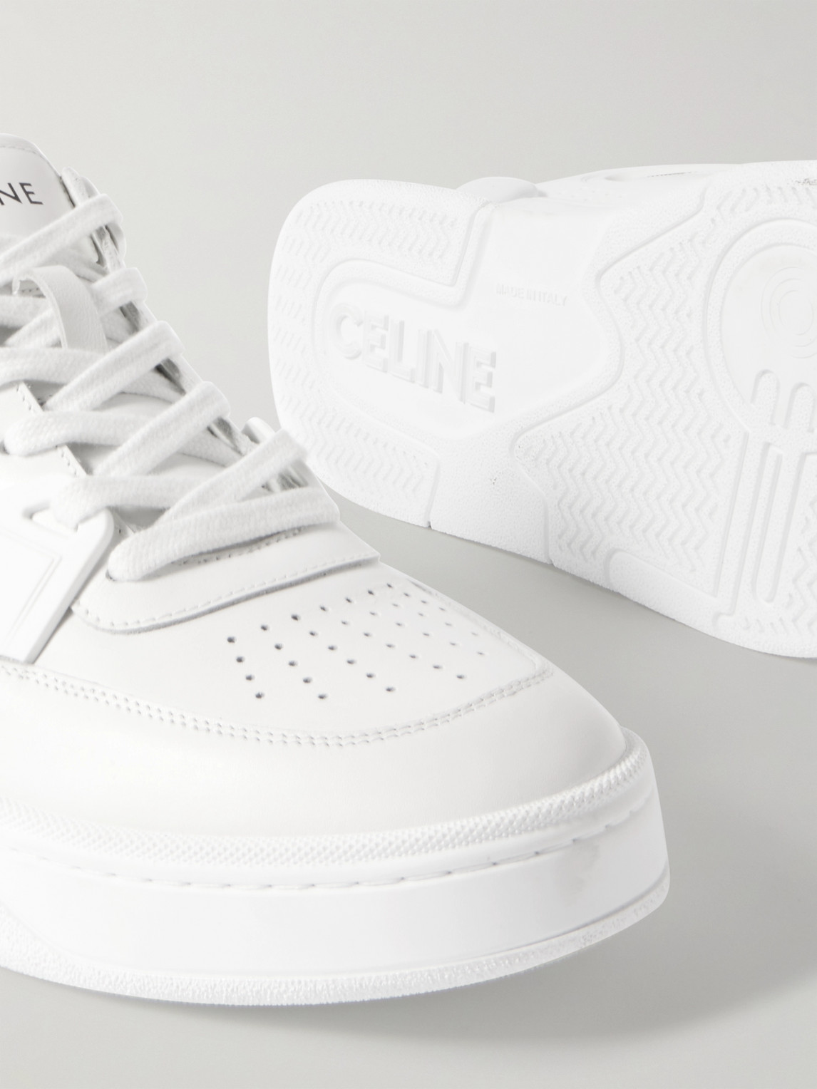 Celine Men Ct-09 Leather Sneakers With Mesh Inserts In White