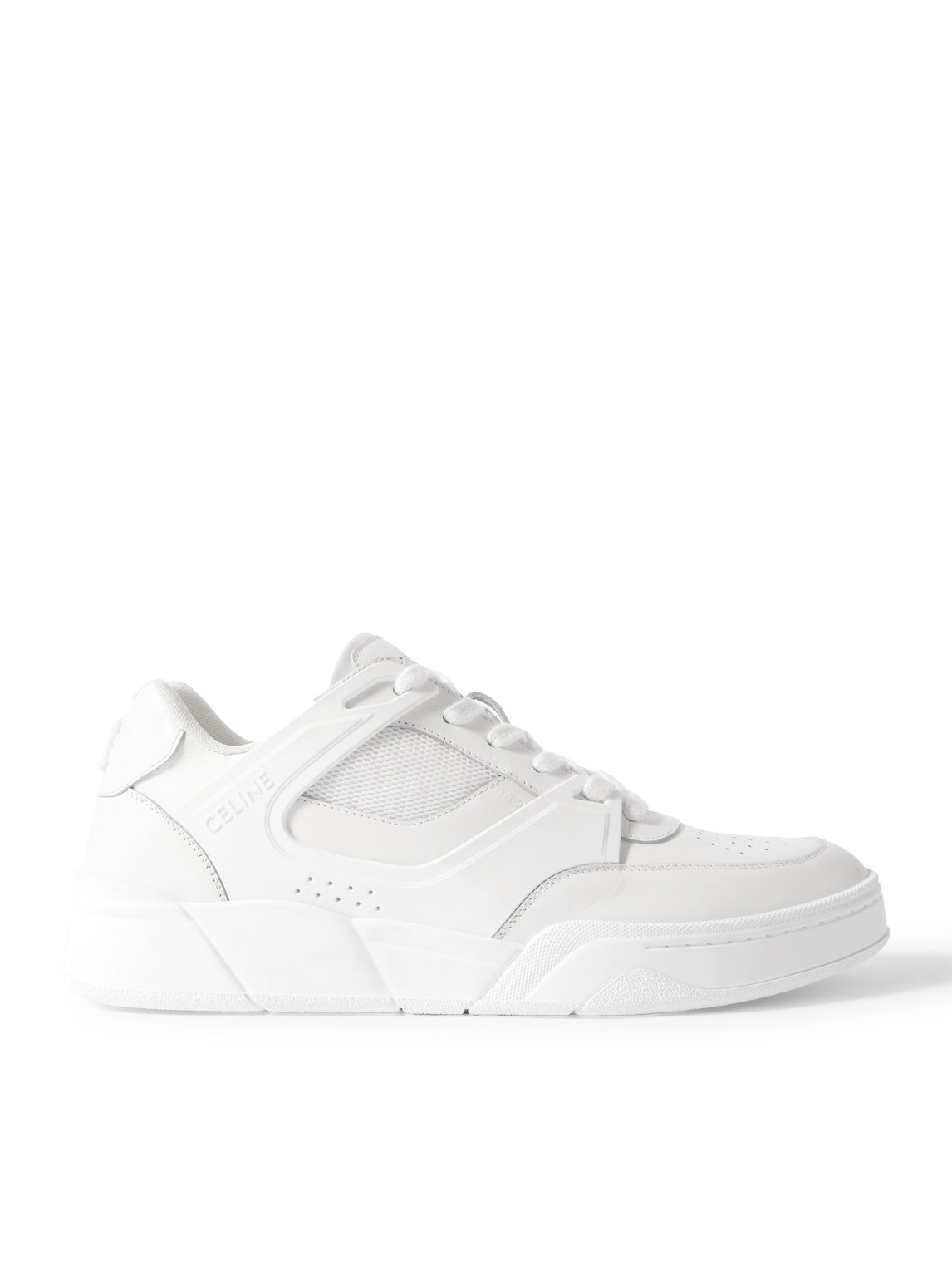 Celine Men Ct-09 Leather Sneakers With Mesh Inserts In White