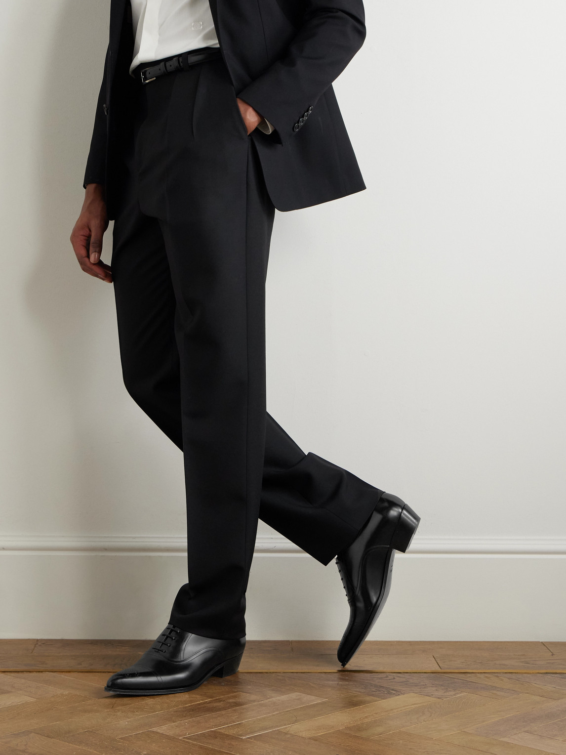 Celine Pointed Toe Lace Shoes With Perforated Detailing In Black