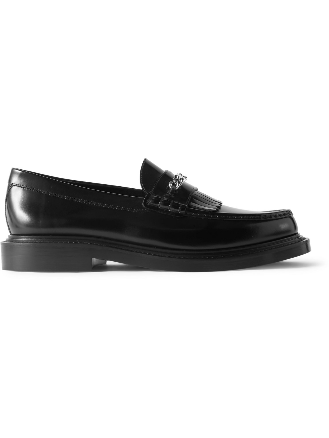Celine Logo-embellished Fringed Leather Loafers In Black