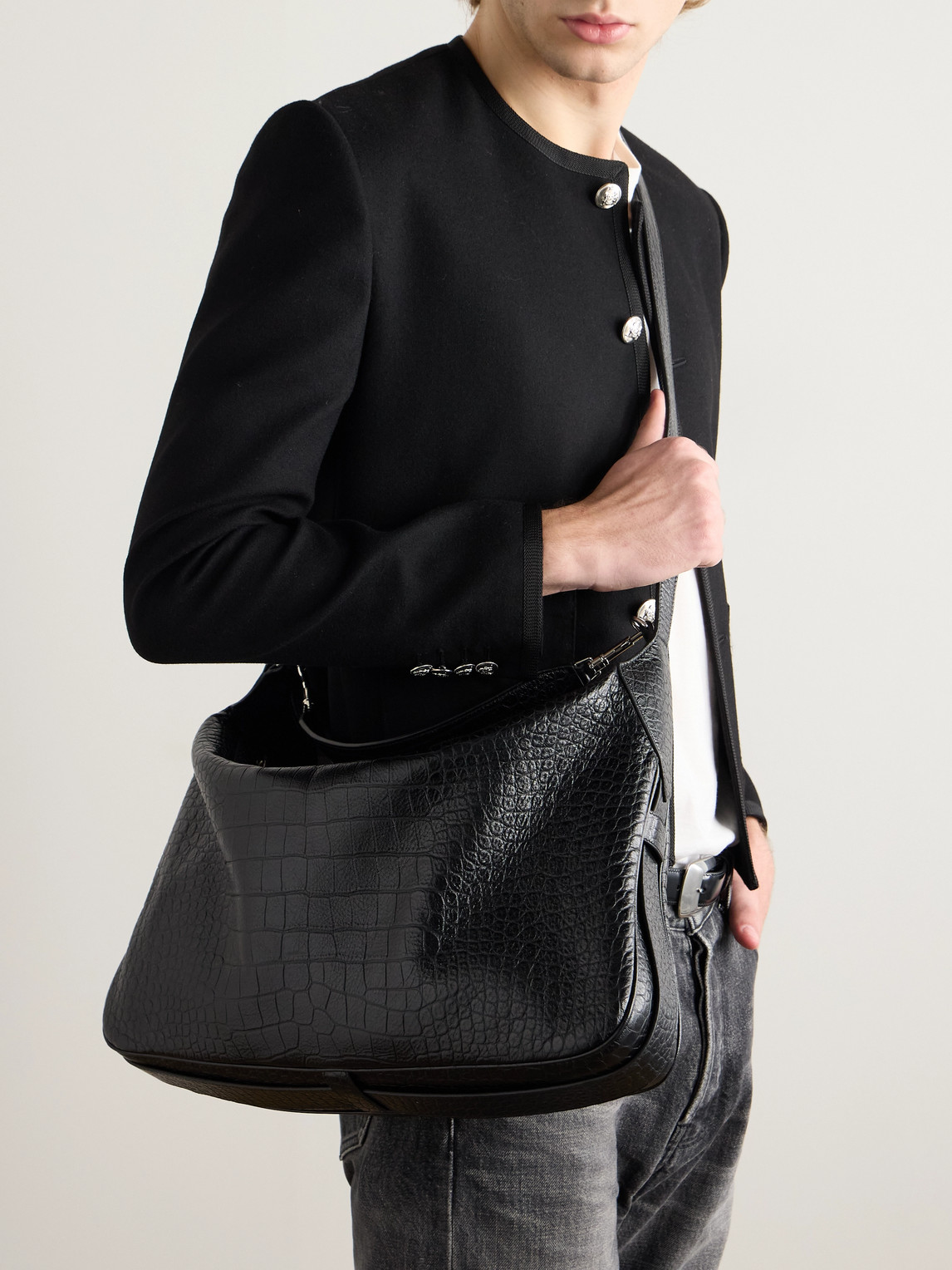 Romy Large Croc-Effect Leather Messenger Bag — 2