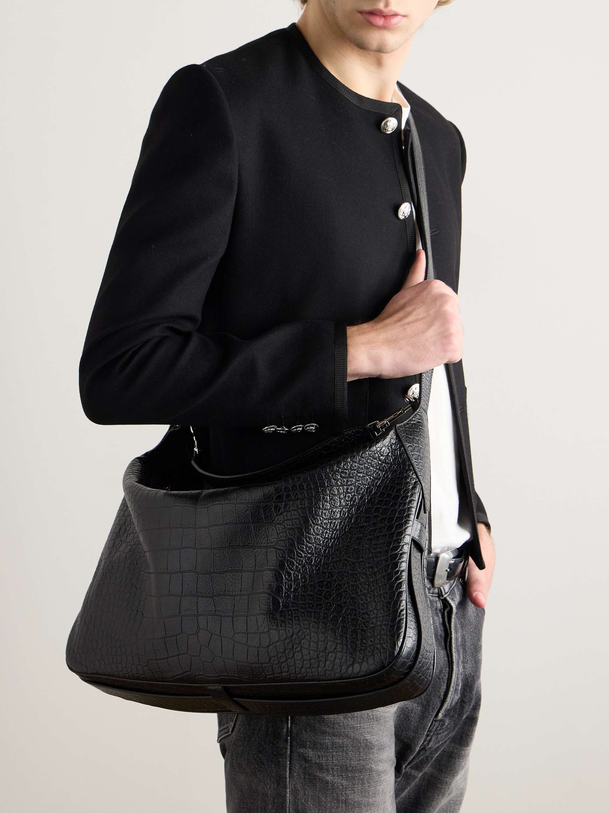 CELINE HOMME Romy クロコ風レザー ラージ メッセンジャーバッグ CELINE HOMME Romy クロコ風レザー ラージ メッセンジャーバッグ
