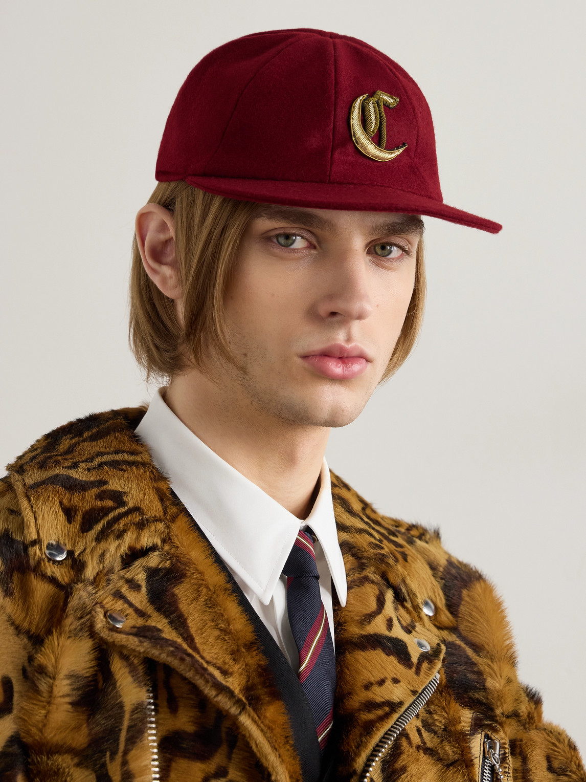Celine Logo-embellished Wool-flannel Baseball Cap In Red