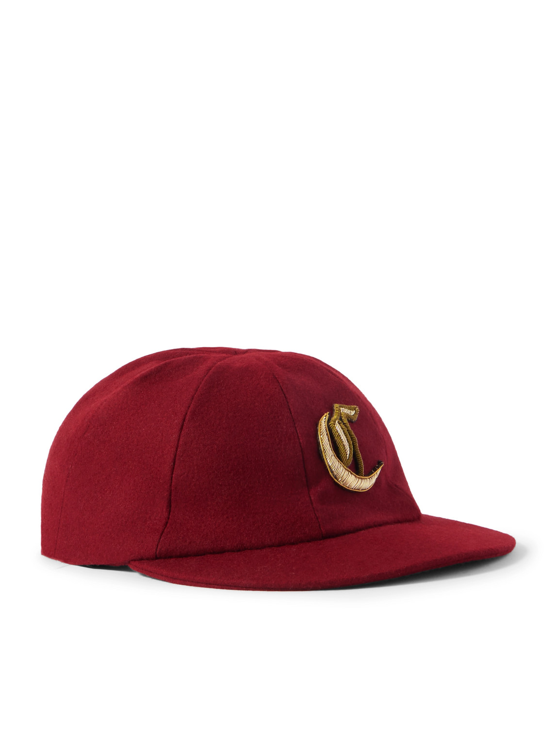 Celine Logo-embellished Wool-flannel Baseball Cap In Burgundy