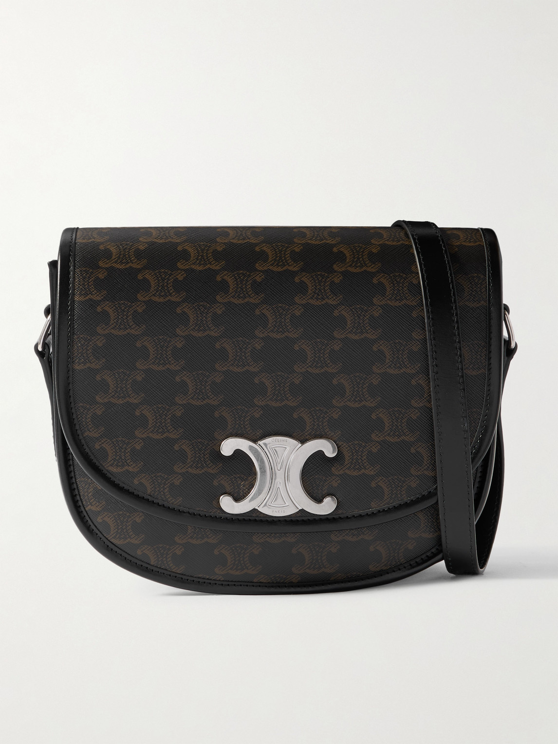 Besace Triomphe Medium Leather-Trimmed Logo-Print Coated-Canvas Messenger Bag