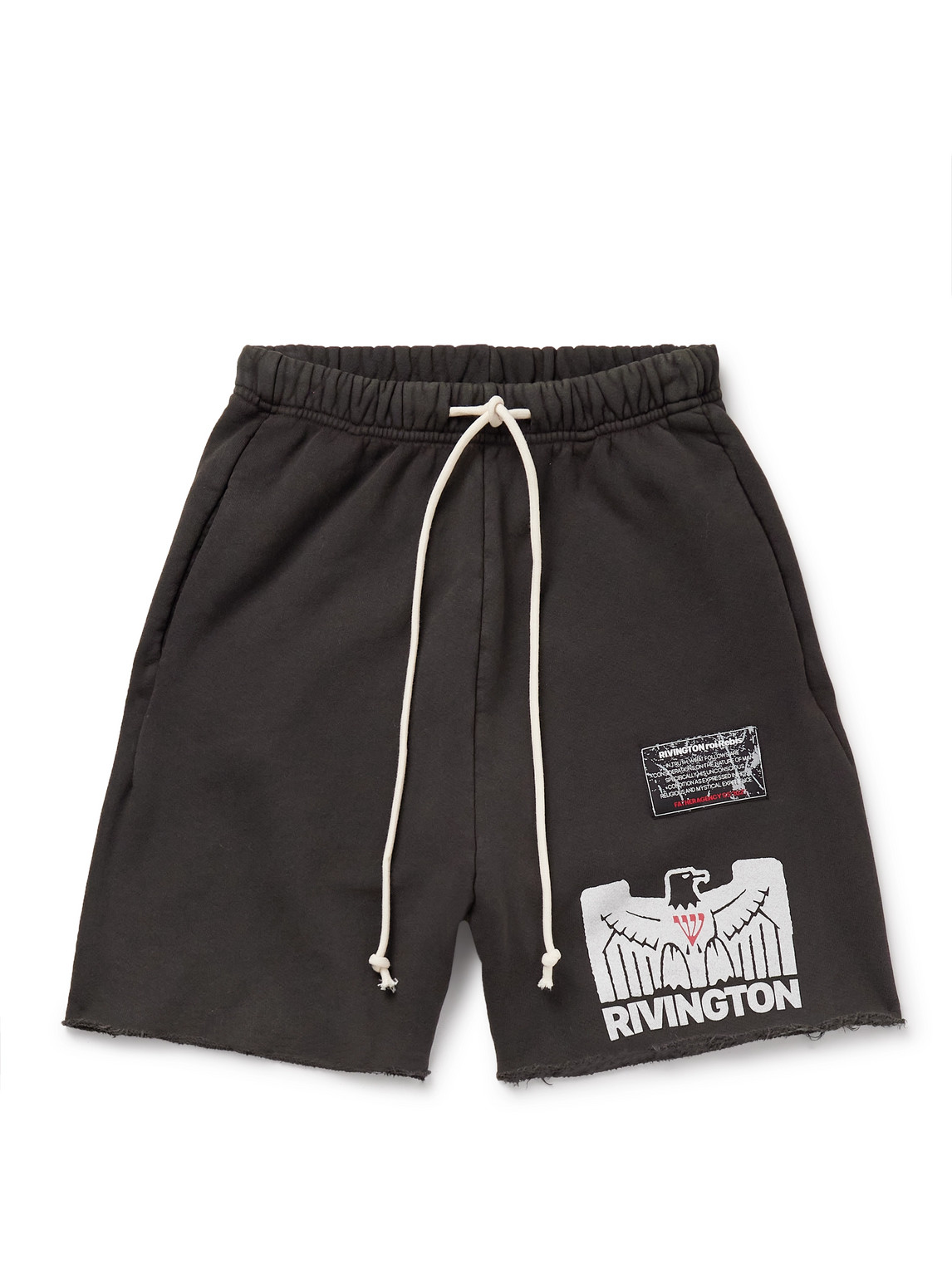 Rrr123 Flag Frayed Logo-print Cotton-jersey Shorts In Black