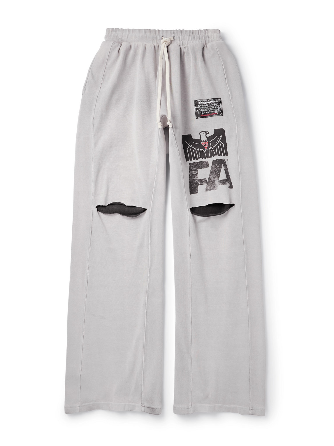 Rrr123 Flag Faster Wide-leg Distressed Printed Cotton-jersey Sweatpants In Gray