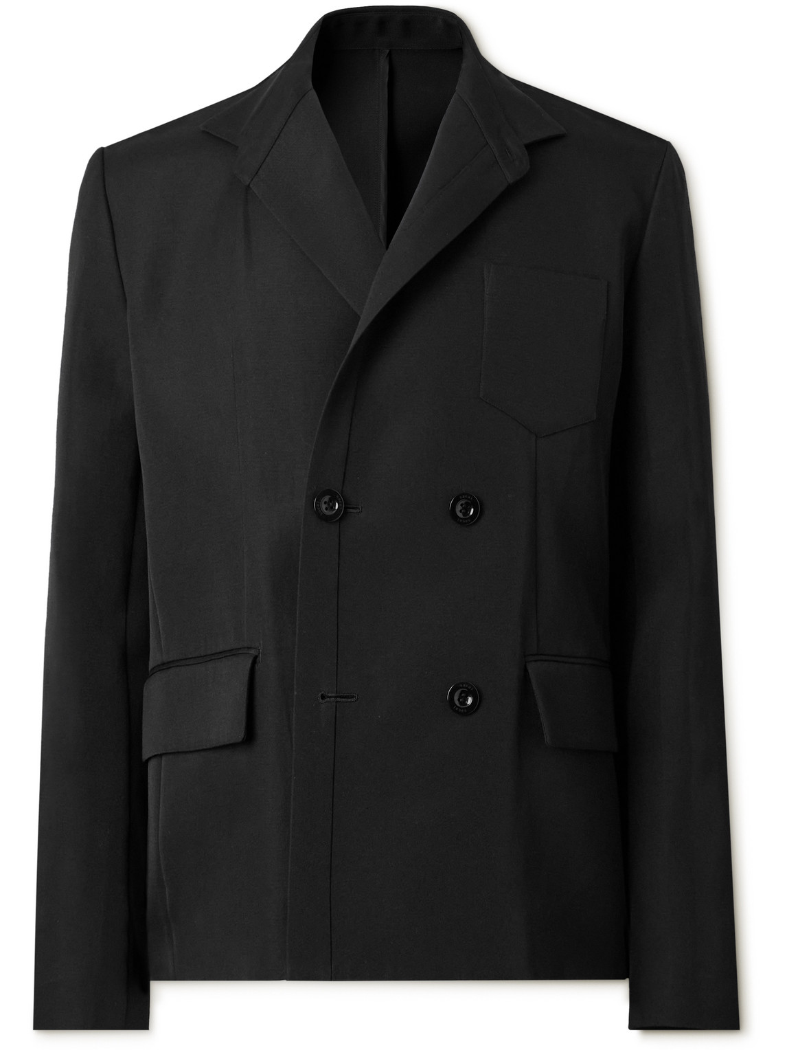 Sacai Double-breasted Silk And Cotton-blend Blazer In Black