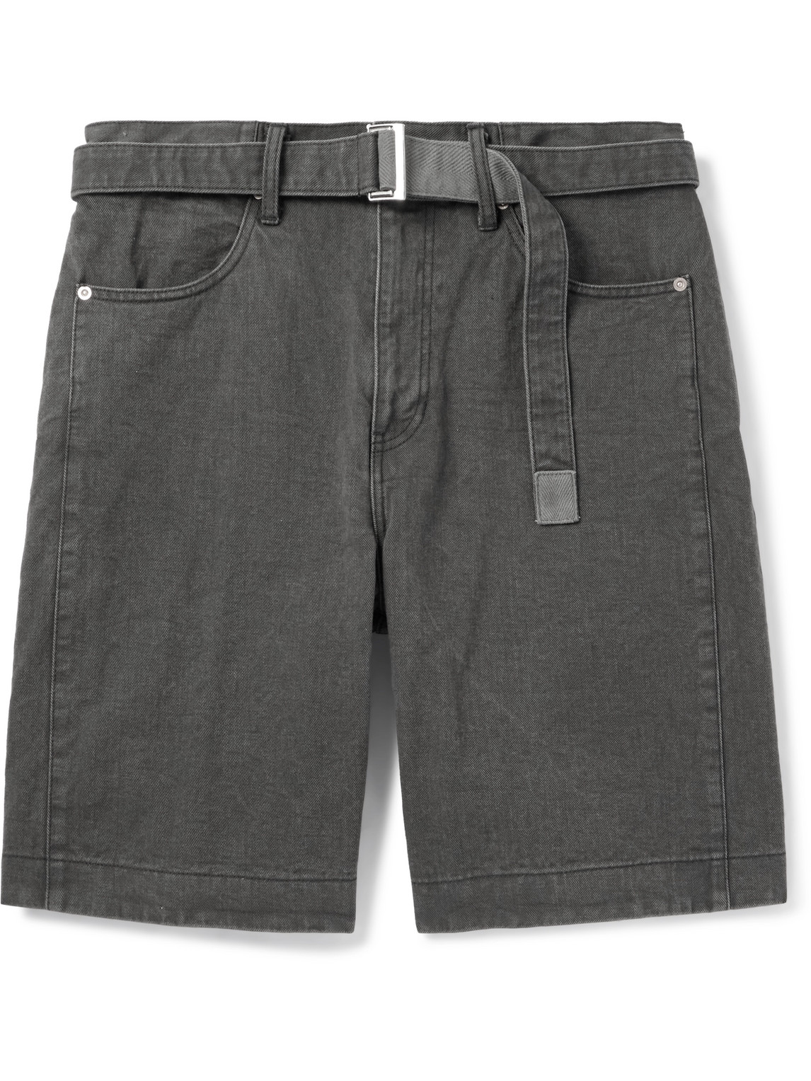 Wide-Leg Belted Denim Bermuda Shorts
