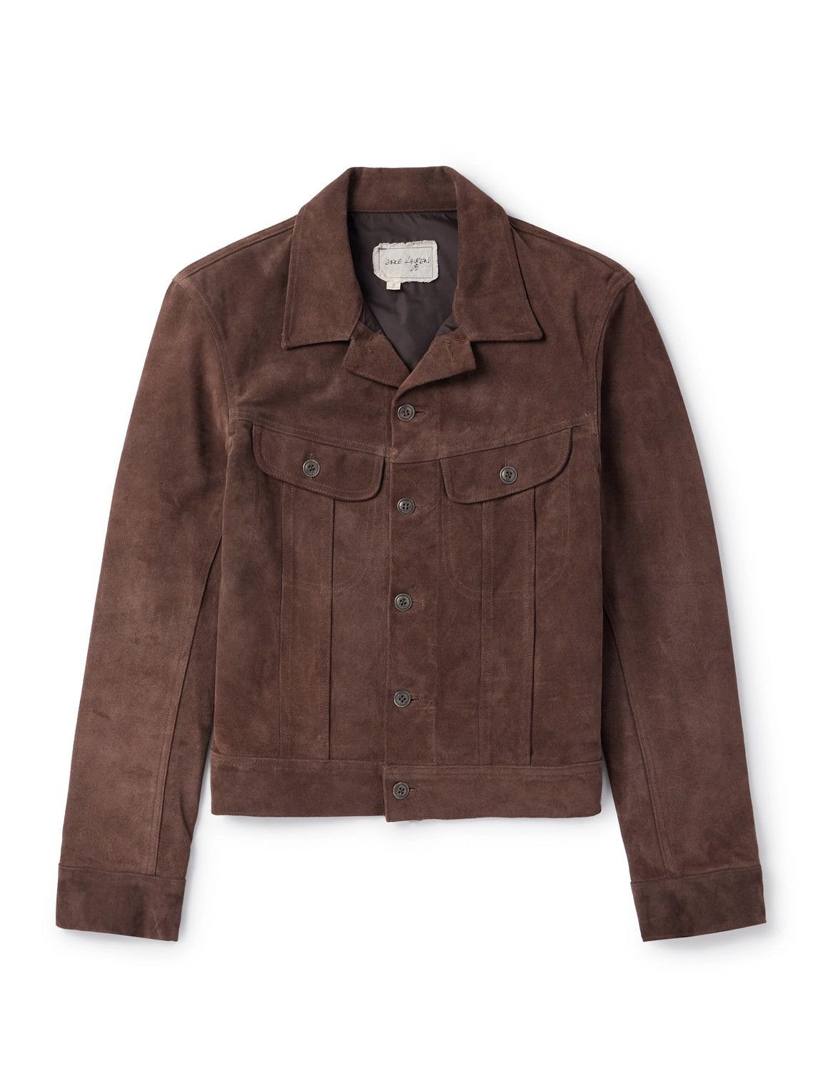 Camp-Collar Suede Trucker Jacket