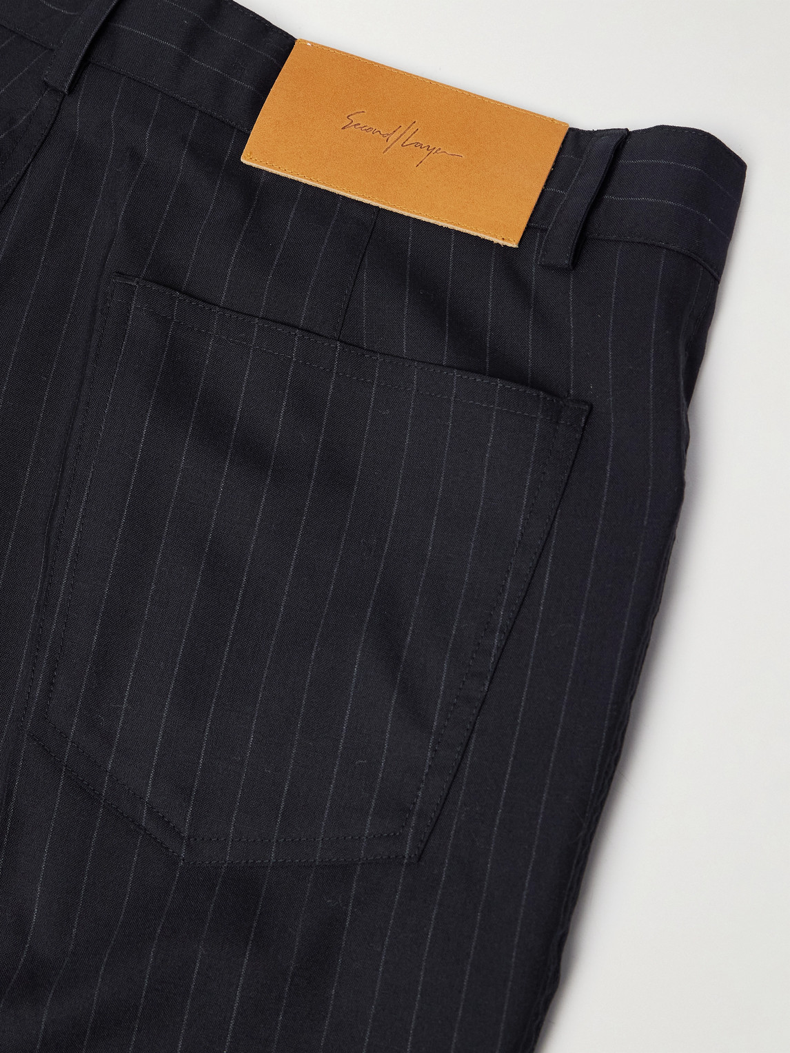 Shop Second / Layer Flared Pinstriped Wool Trousers In Black