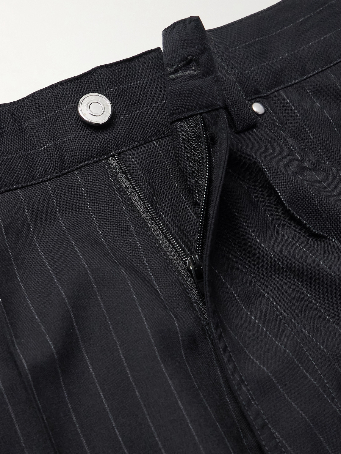 SECOND / LAYER FLARED PINSTRIPED WOOL TROUSERS