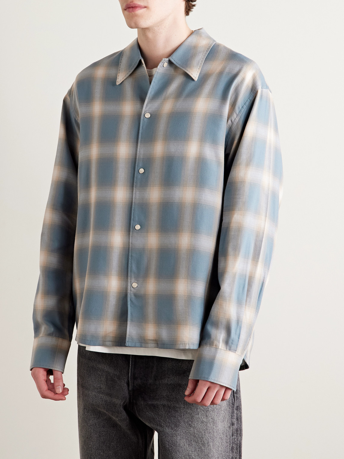 SECOND / LAYER CHECKED COTTON-BLEND FLANNEL SHIRT