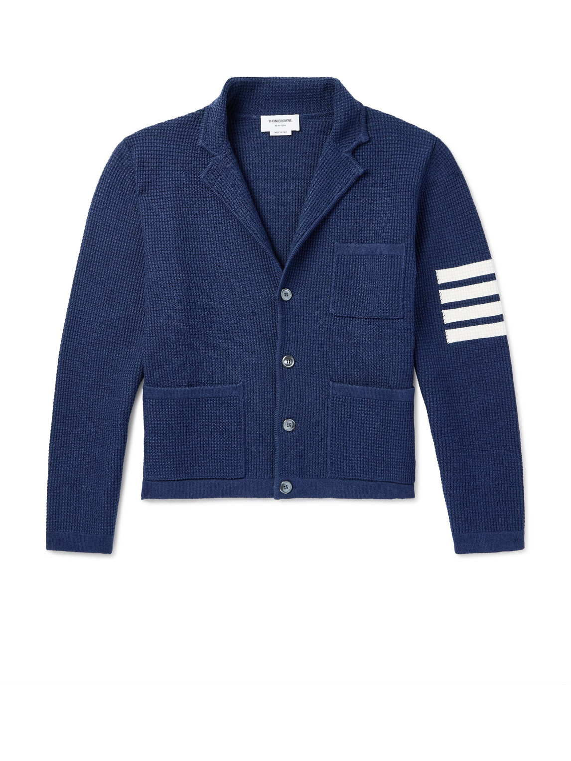 Thom Browne Slim-fit Striped Linen-blend Cardigan In Blue