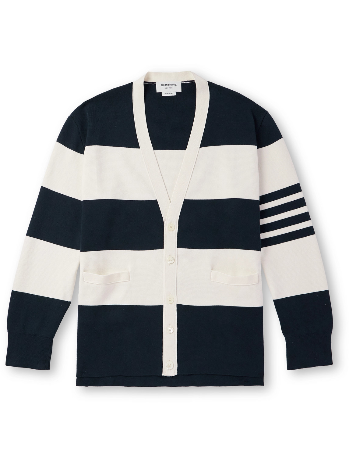 Thom Browne Striped Cotton Cardigan In Blue