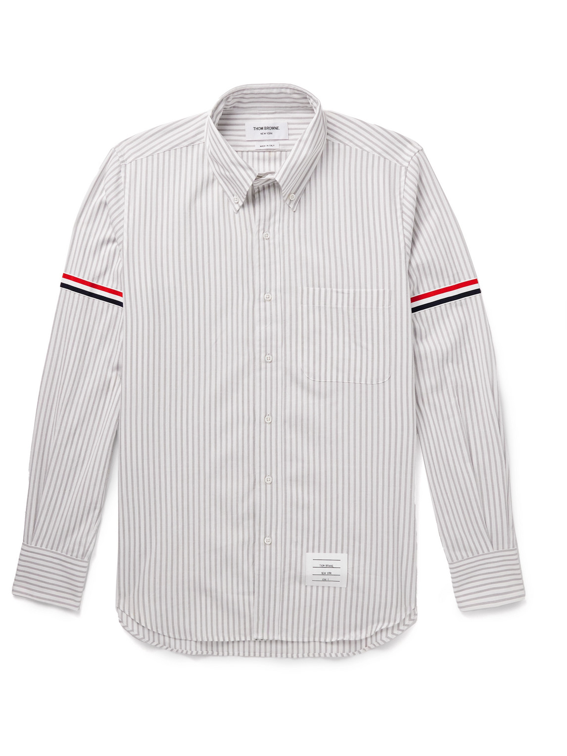 Thom Browne Grey Vertical-stripe Long-sleeve Shirt In Gray