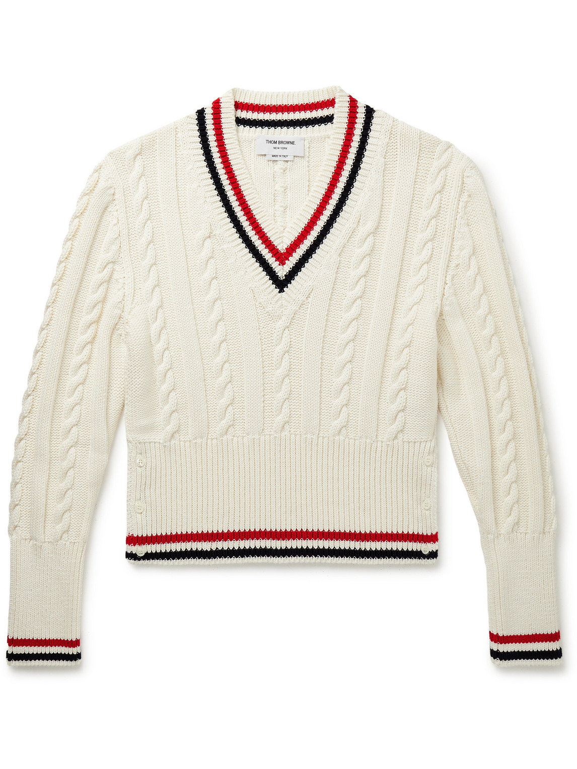 Slim-Fit Cropped Striped Cable-Knit Cotton Sweater
