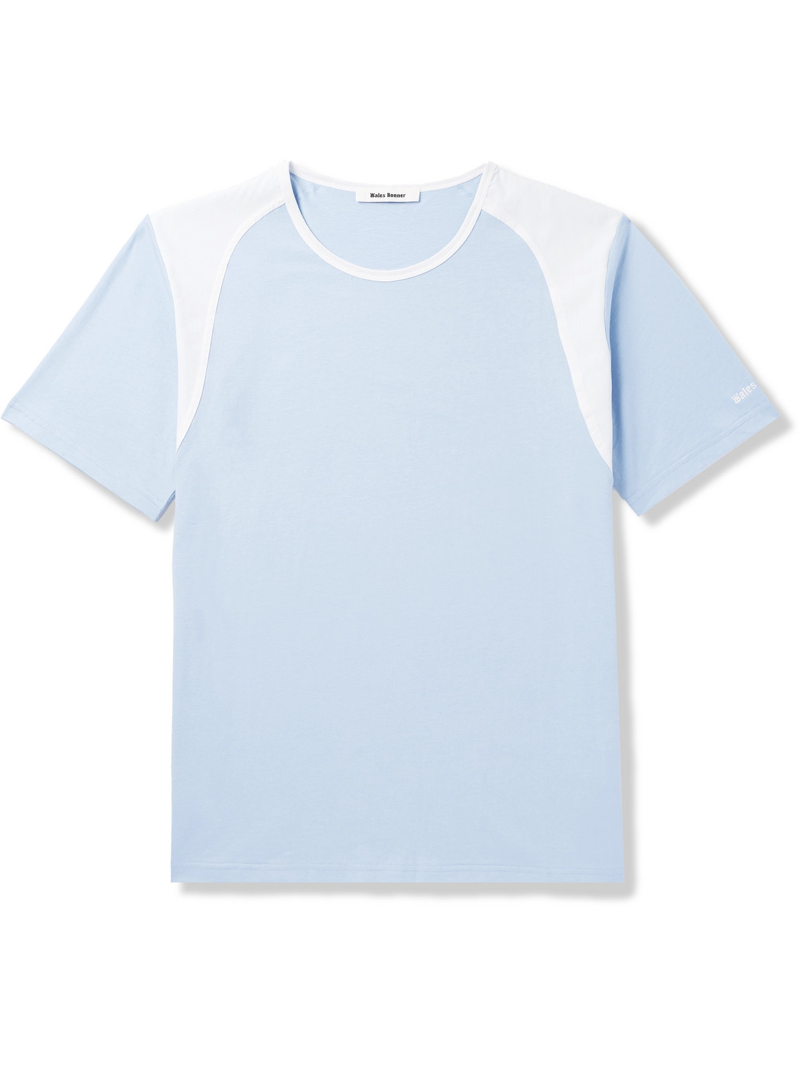 Wales Bonner Logo-embroidered Stretch Poplin-panelled Organic Cotton-jersey T-shirt In Blue