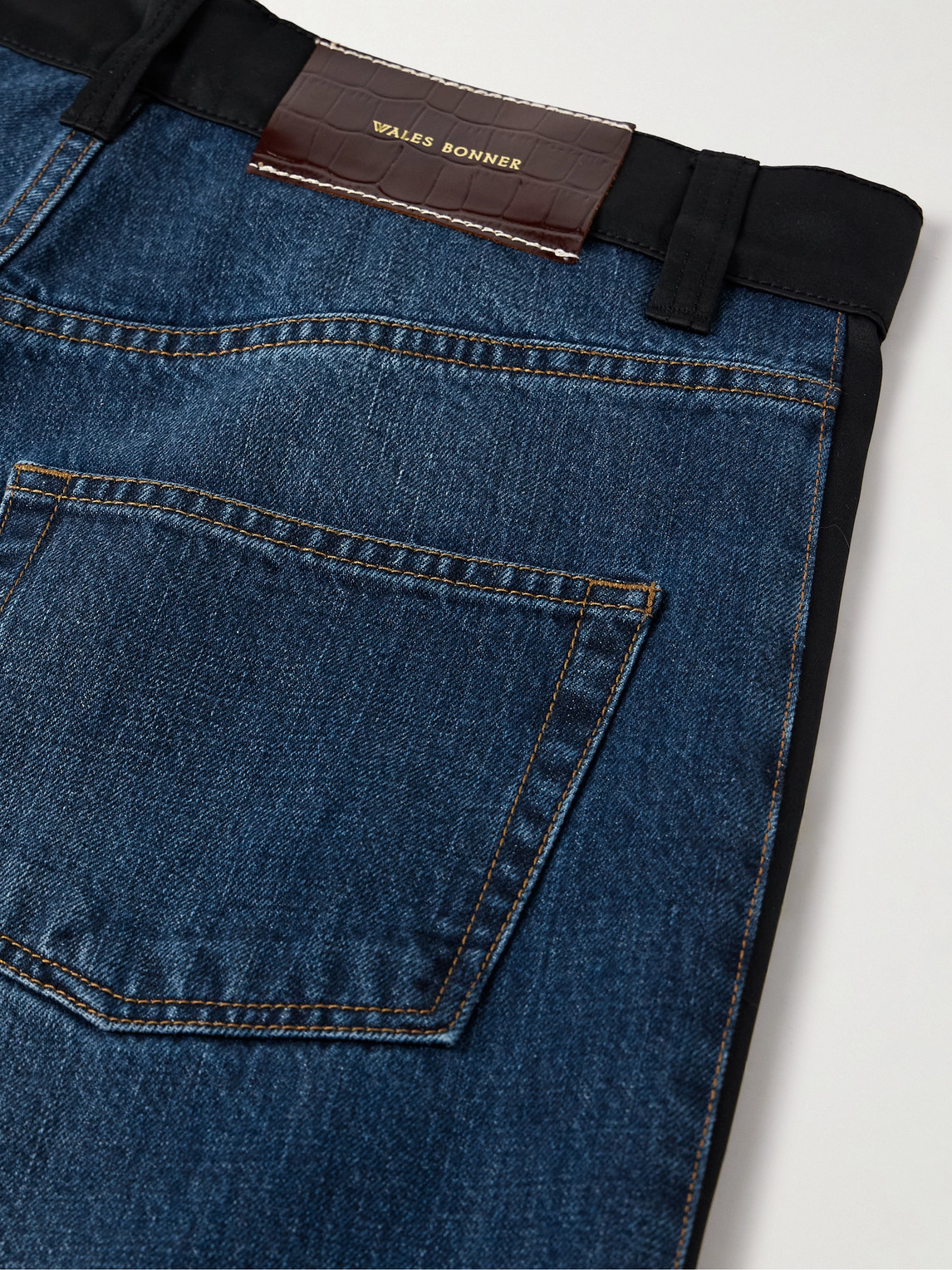 Shop Wales Bonner Echo Straight-leg Satin-trimmed Jeans In Blue