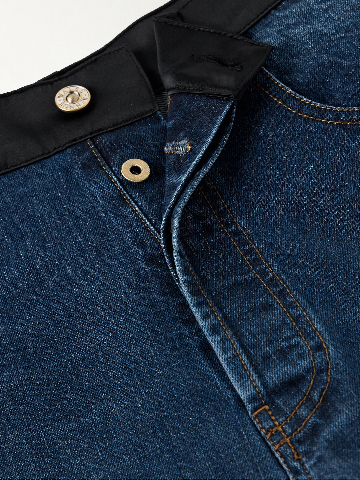 Shop Wales Bonner Echo Straight-leg Satin-trimmed Jeans In Blue