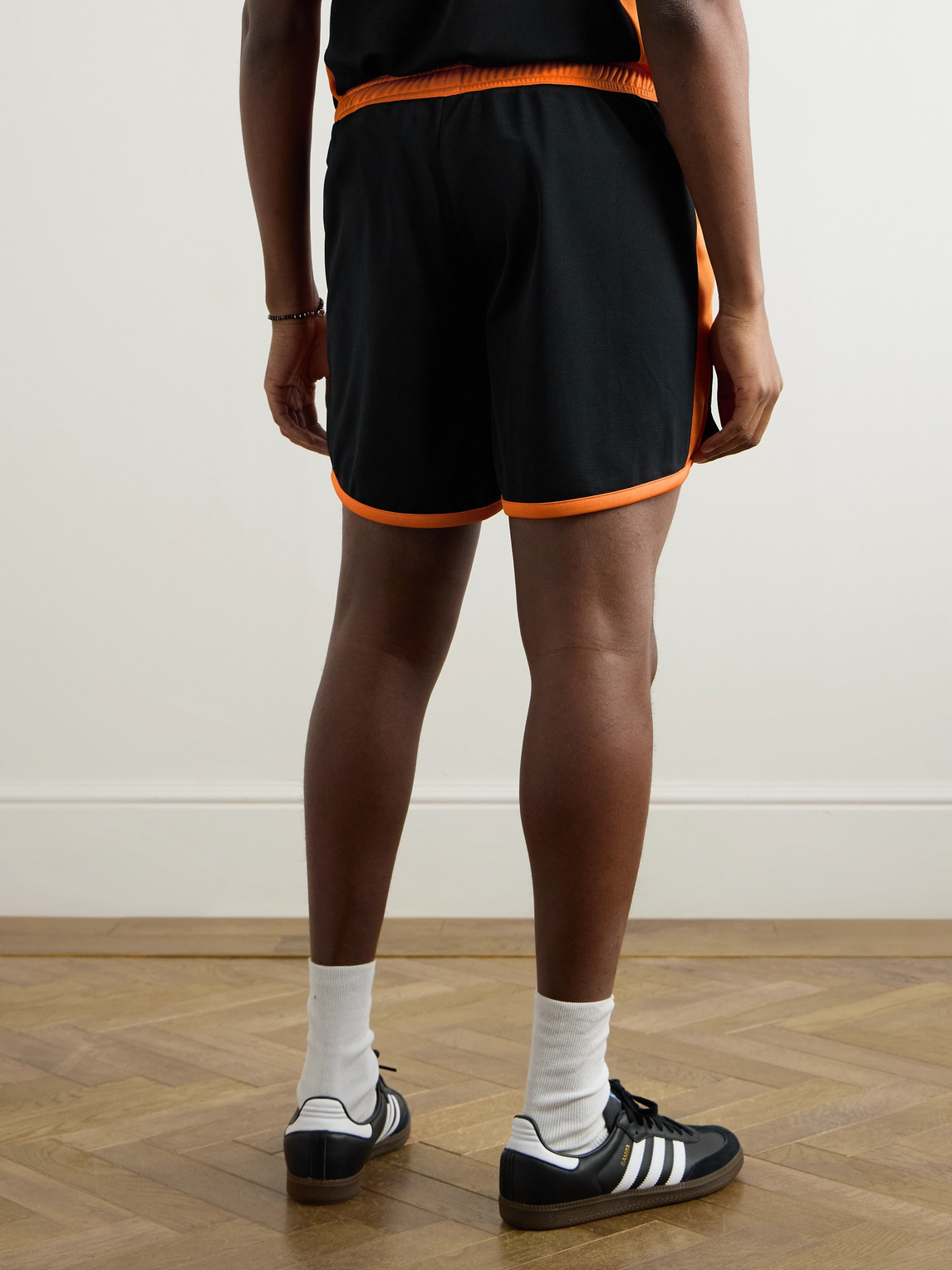 Shop Wales Bonner Straight-leg Logo-appliquéd Two-tone Tech-jersey Shorts In Black