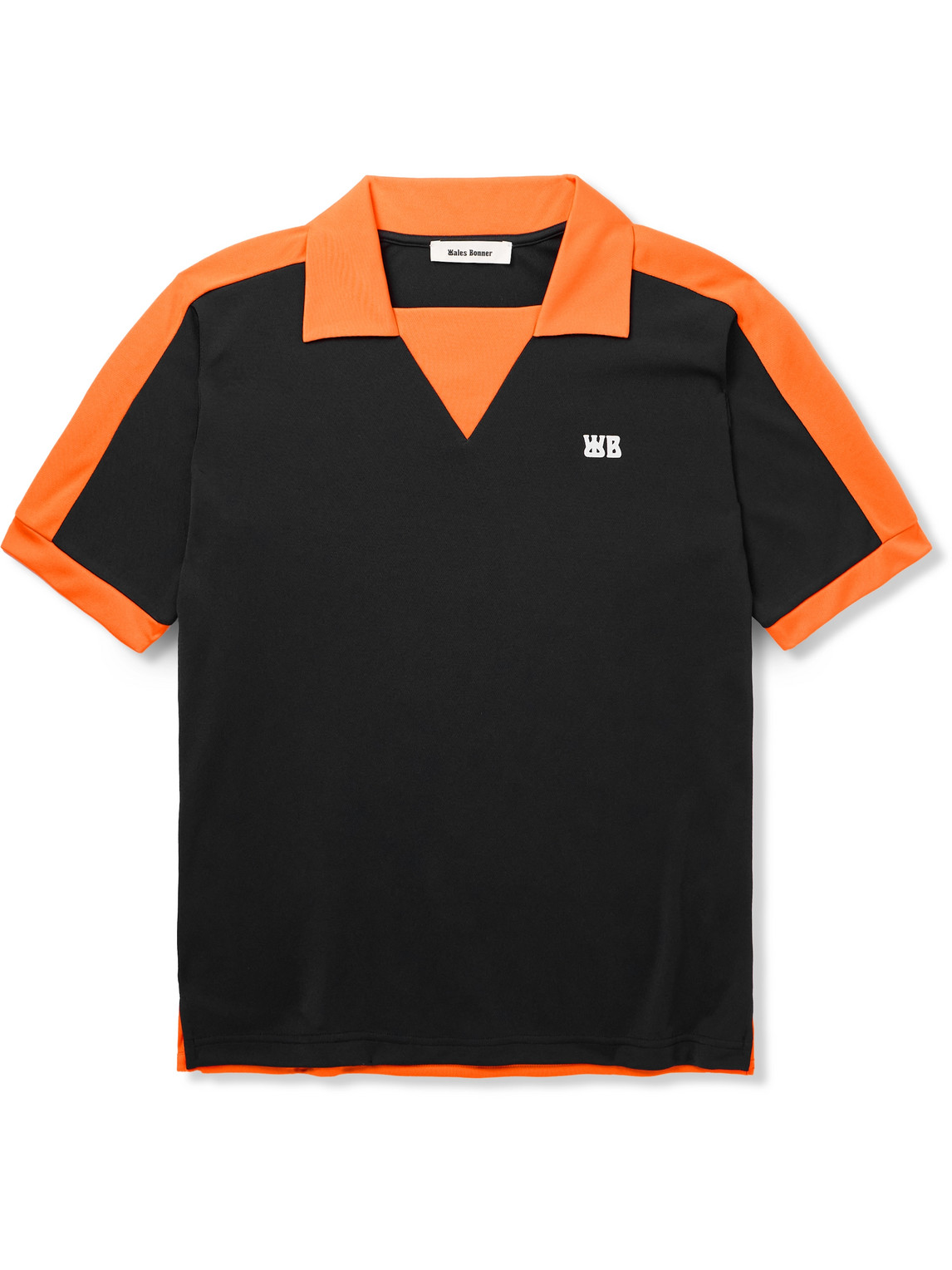 Shop Wales Bonner Slim-fit Logo-appliquéd Two-tone Tech-jersey Polo Shirt In Black