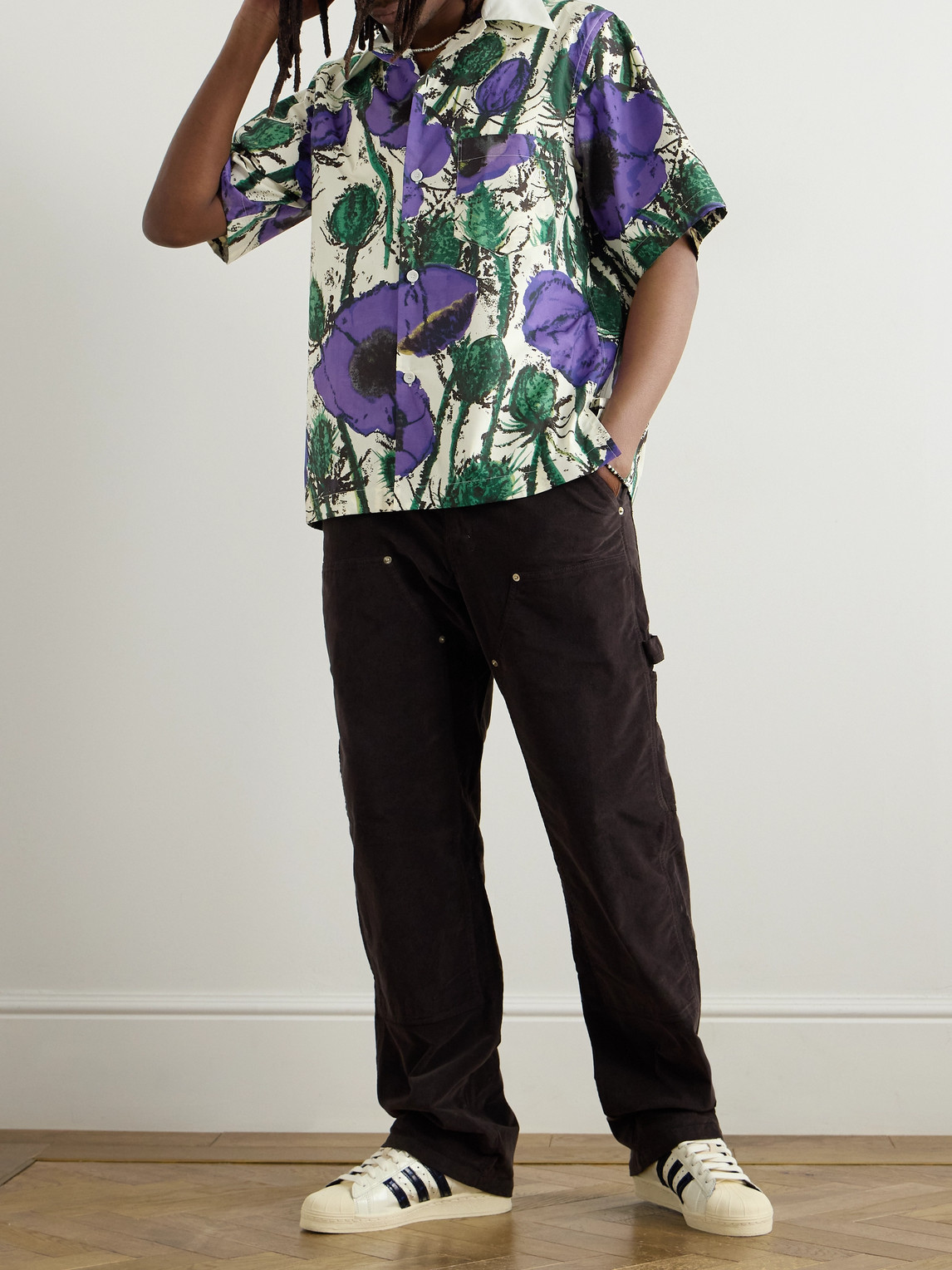 Shop Wales Bonner Althea Mcnish Highlife Camp-collar Logo-embroidered Printed Cotton-poplin Shirt In Purple