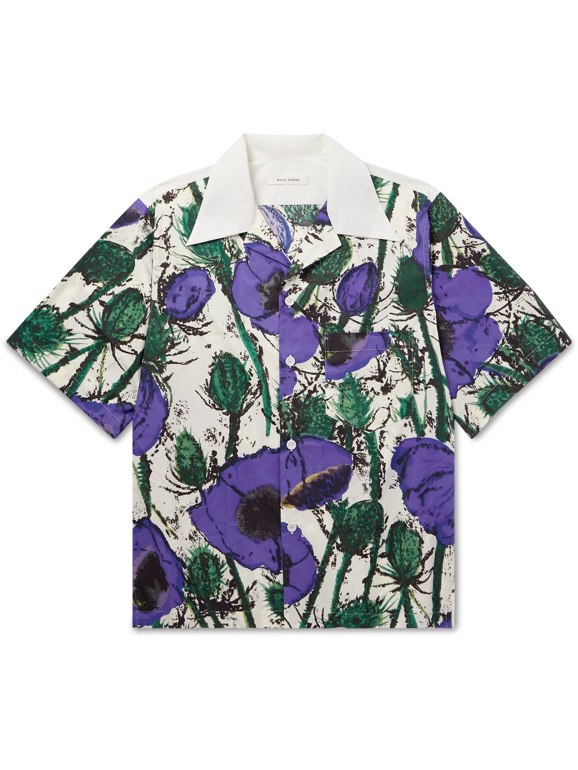 Shop Wales Bonner Althea Mcnish Highlife Camp-collar Logo-embroidered Printed Cotton-poplin Shirt In Purple
