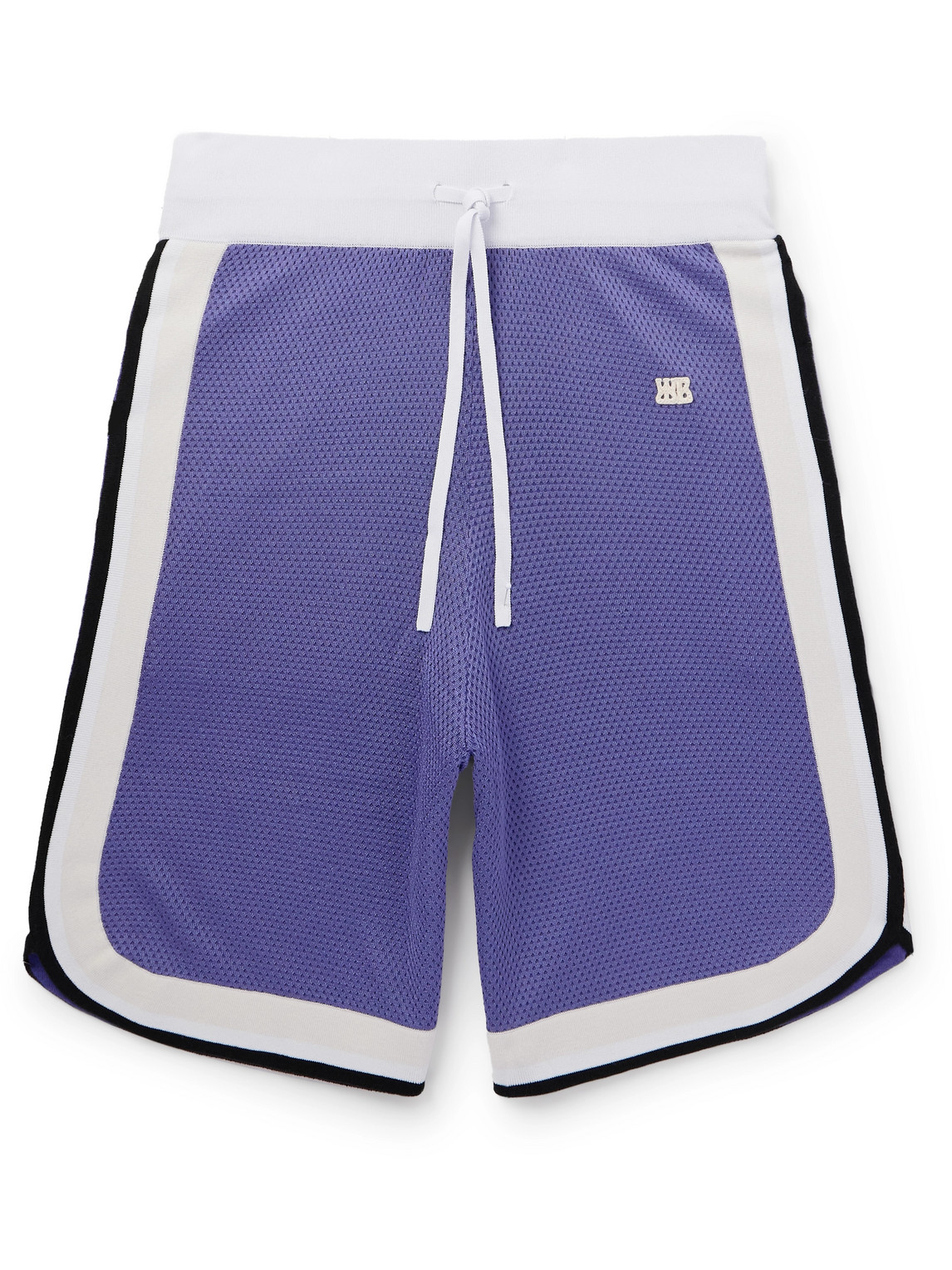 Wales Bonner Rio Straight-leg Logo-appliquéd Knitted Drawstring Shorts In Purple