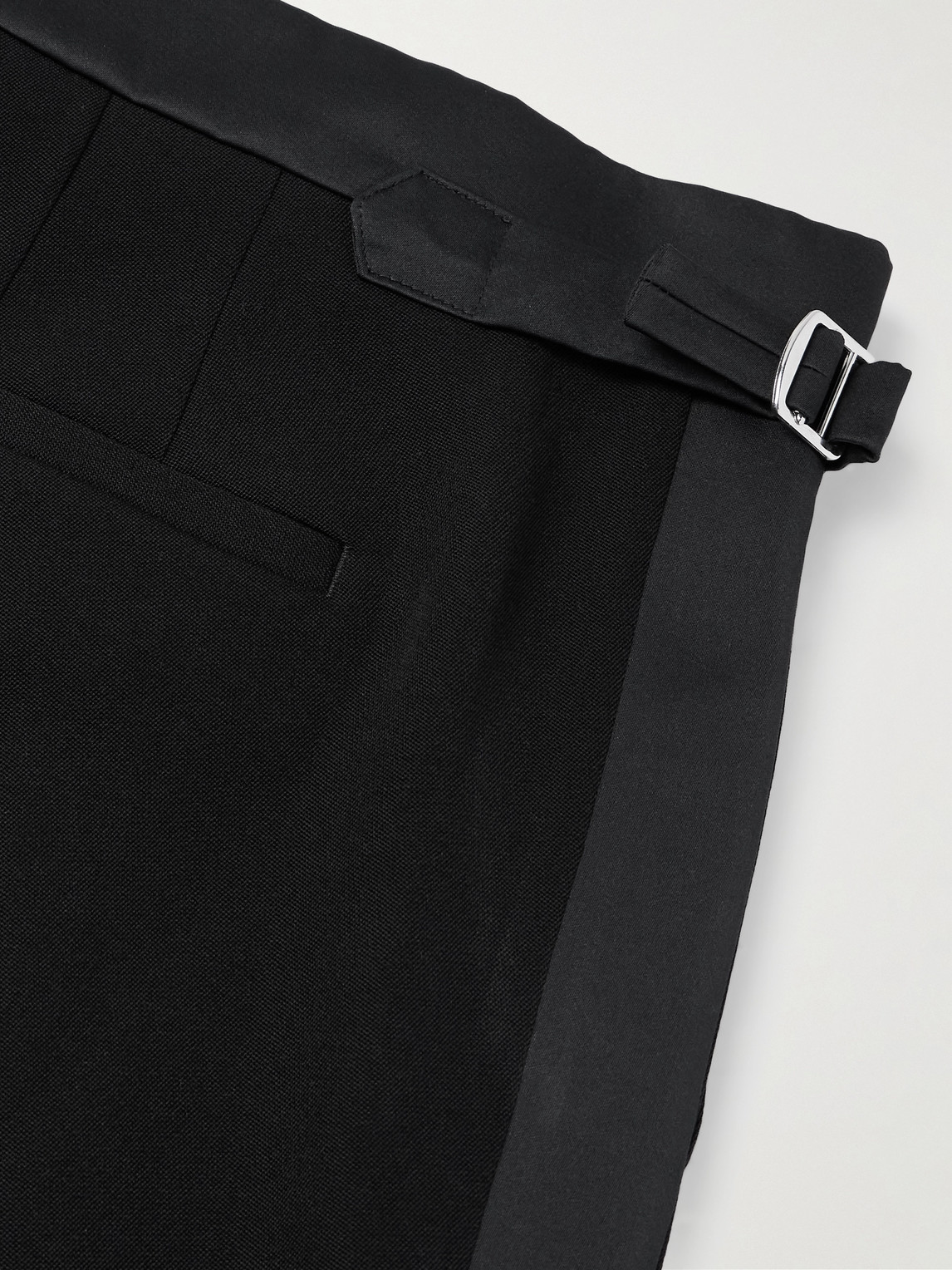 WALES BONNER STRAIGHT-LEG SATIN-TRIMMED GRAIN DE POUDRE WOOL TROUSERS