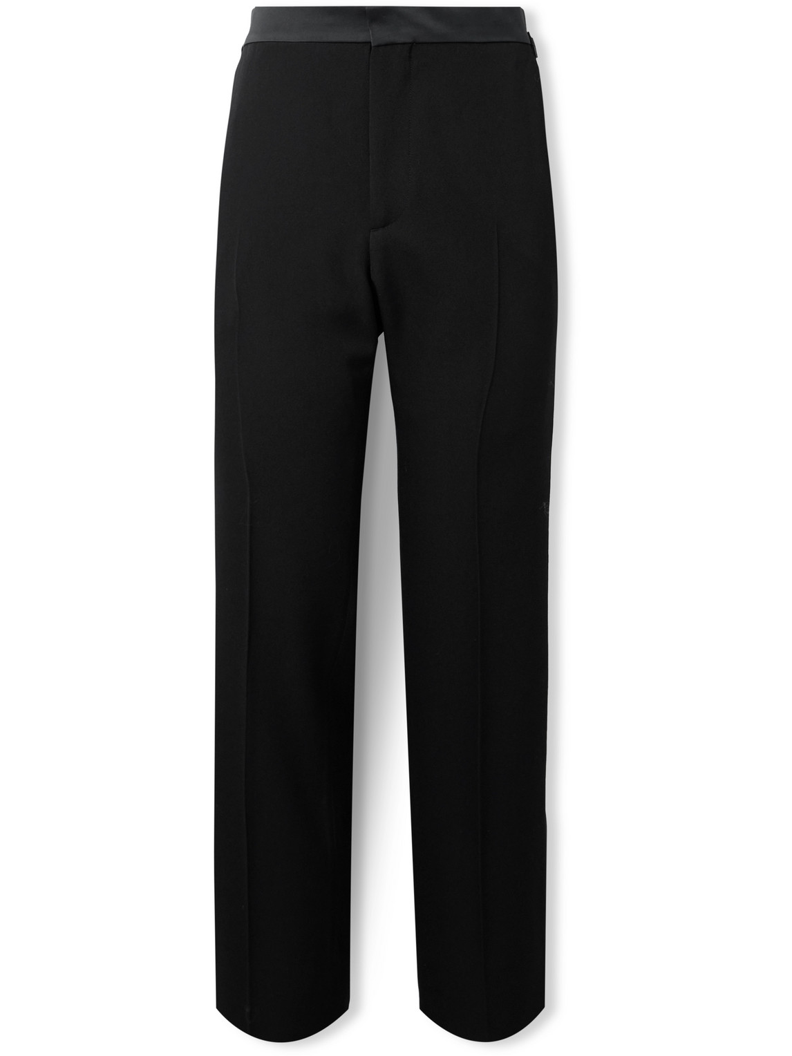 Wales Bonner Straight-leg Satin-trimmed Grain De Poudre Wool Trousers In Black
