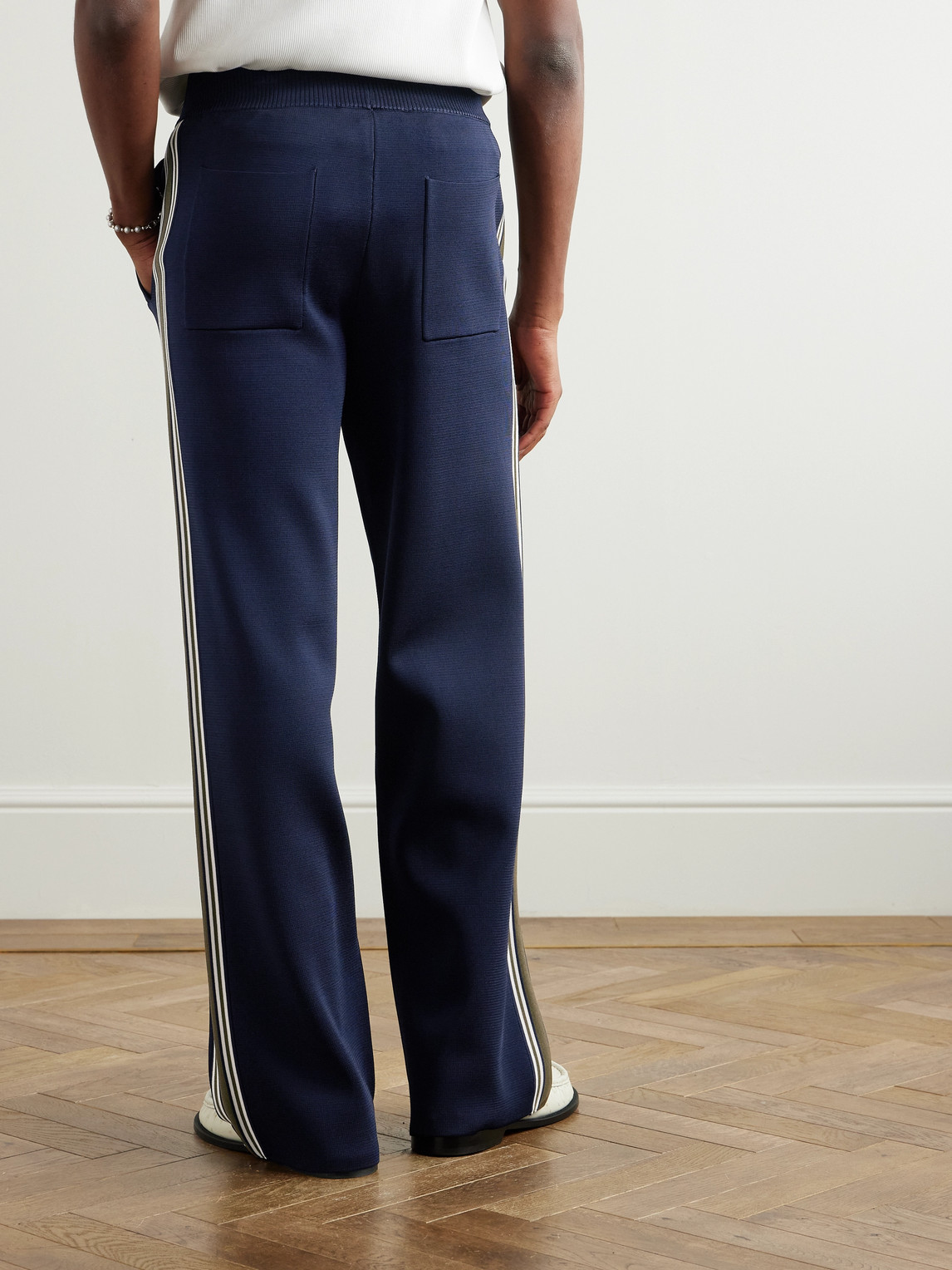 Shop Wales Bonner Straight-leg Striped Knitted Track Pants In Blue