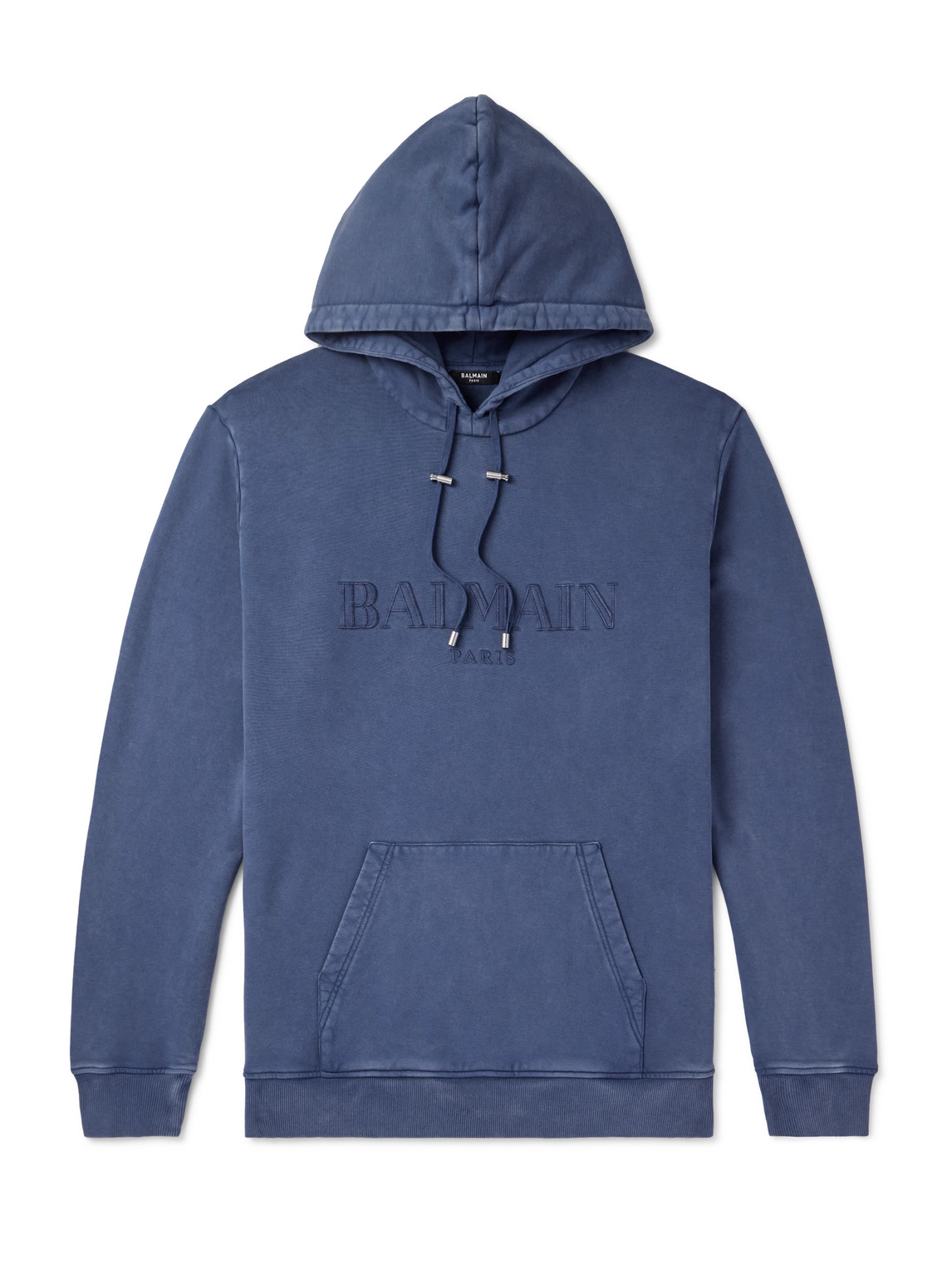 Balmain Logo-embroidered Cotton-jersey Hoodie In Blue