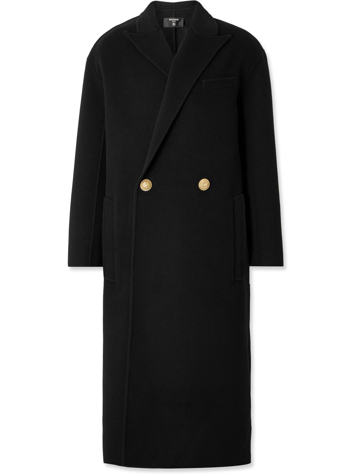 Balmain Double-breasted Virgin Wool And Cashmere-blend Coat In Black