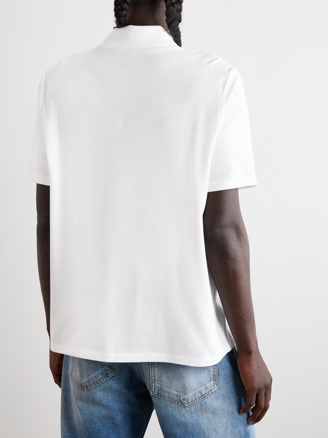 Balmain White Polo Shirt With Collar And Coin Print On The Front In White