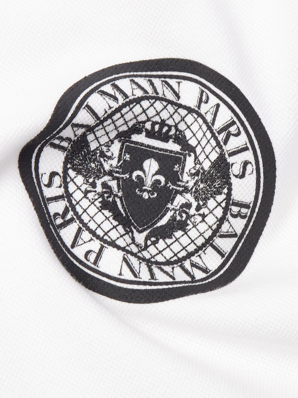Balmain White Polo Shirt With Collar And Coin Print On The Front In White