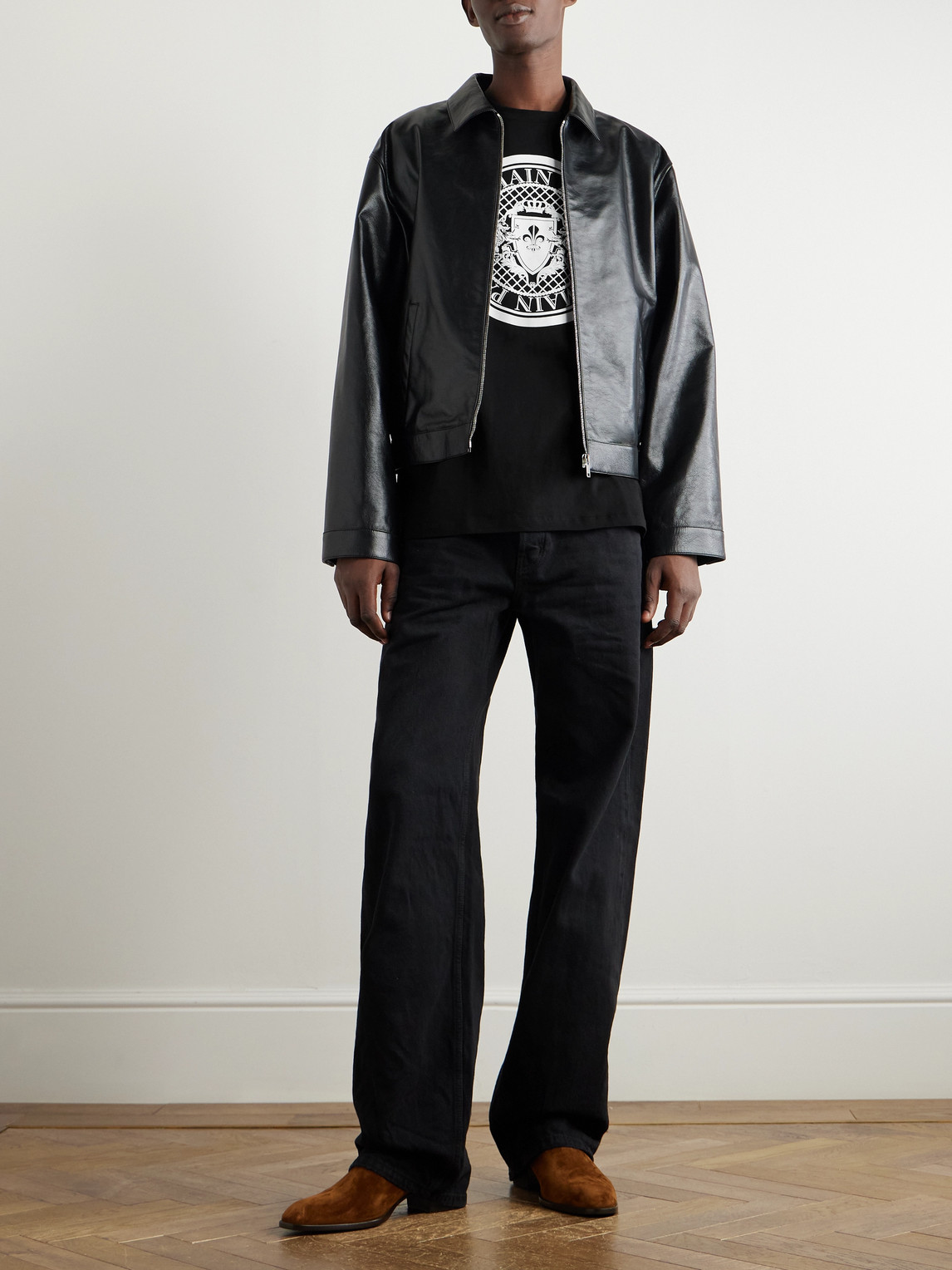 Shop Balmain Logo-flocked Cotton-jersey T-shirt In Black
