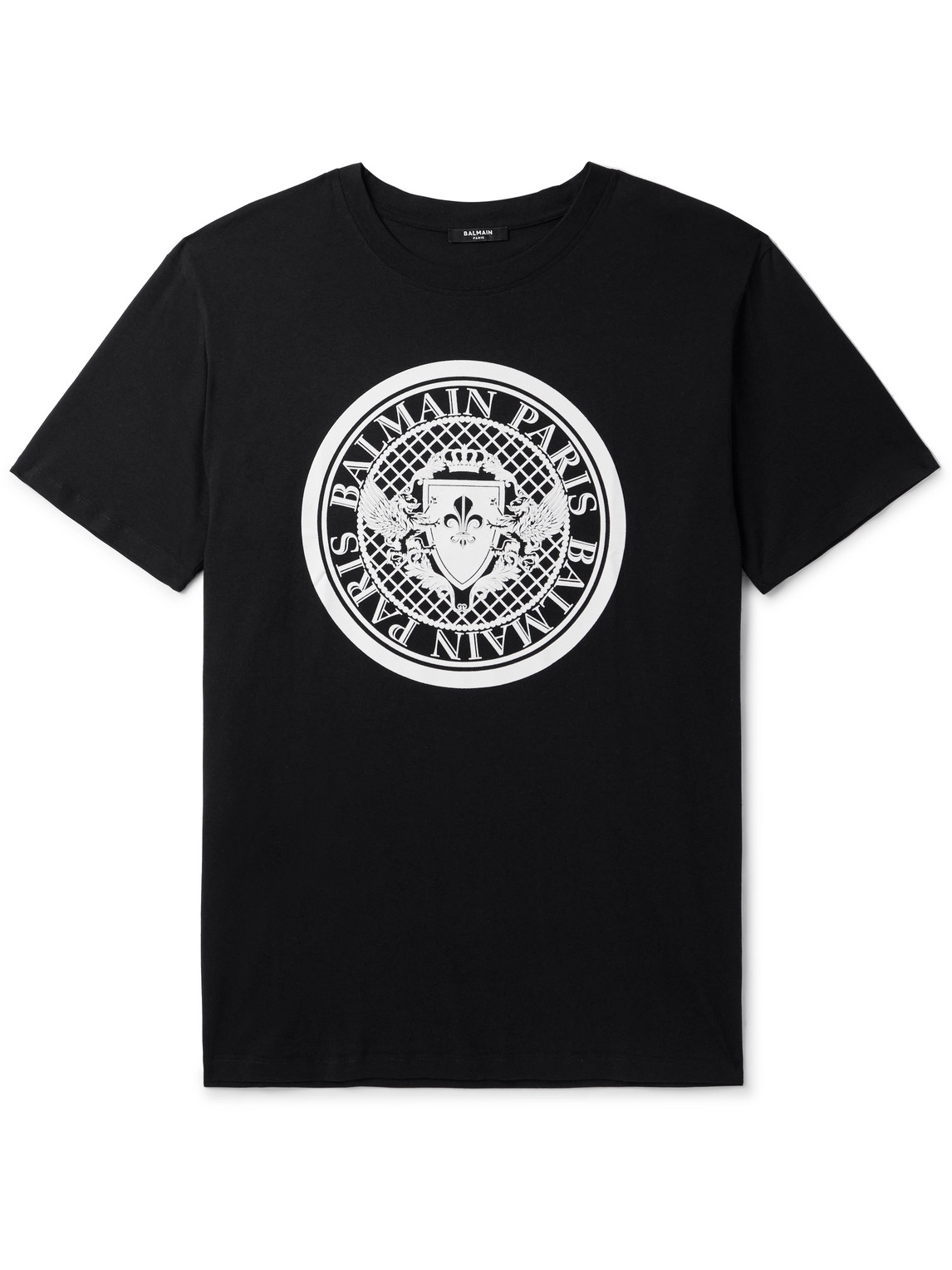 Shop Balmain Logo-flocked Cotton-jersey T-shirt In Black