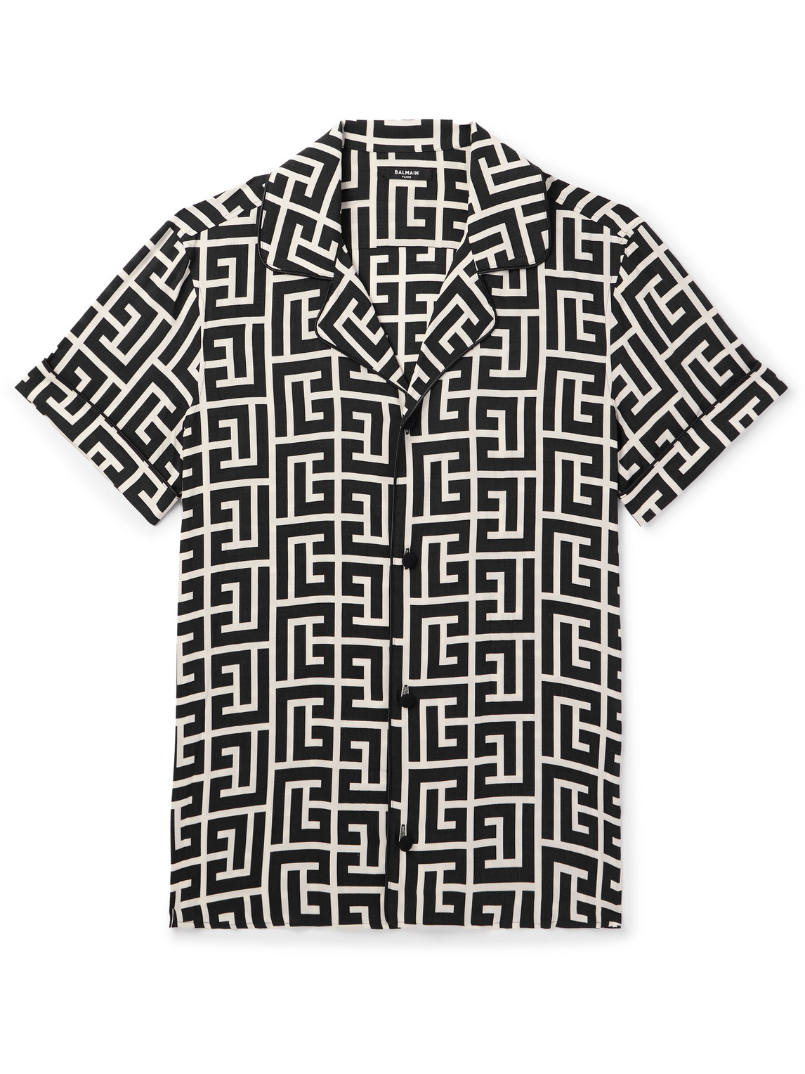 Balmain Camp-collar Logo-print Satin Shirt In Black